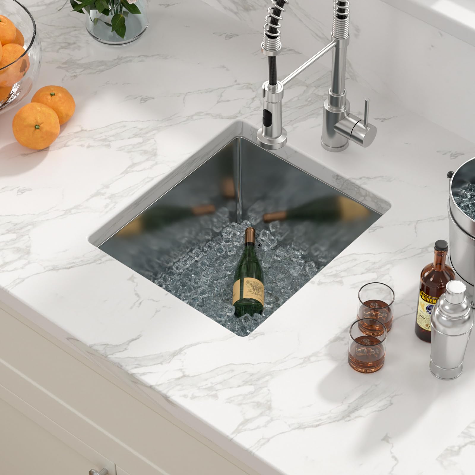15 Inch Undermount Kitchen Sink - Sarlai 16 Gauge Stainless Steel Bar Sink, 15