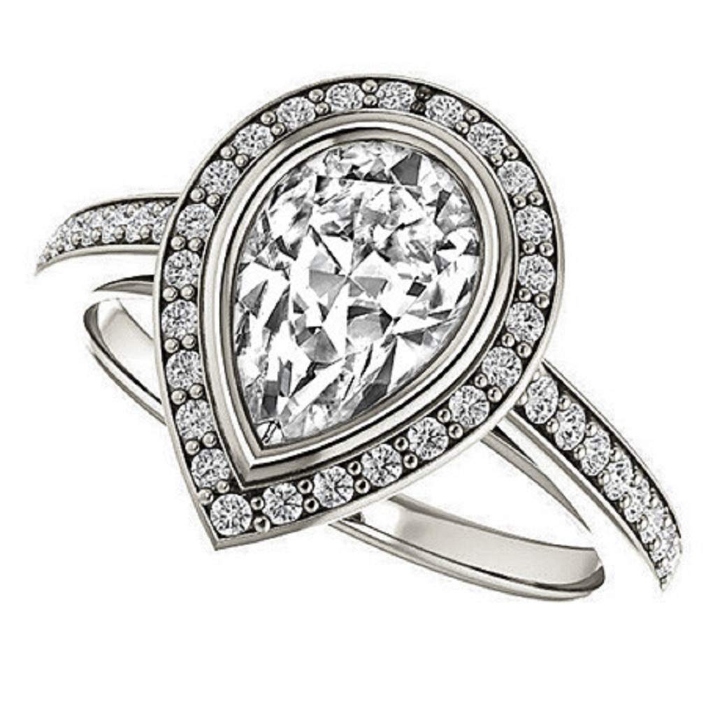 1.50CT Pear Cut Moissanite Bridal Ring Set - VVS1 Clarity, Colorless, 925 Sterling Silver - Halo Engagement & Wedding Ring Set - Perfect Gift for Anniversaries & Proposals