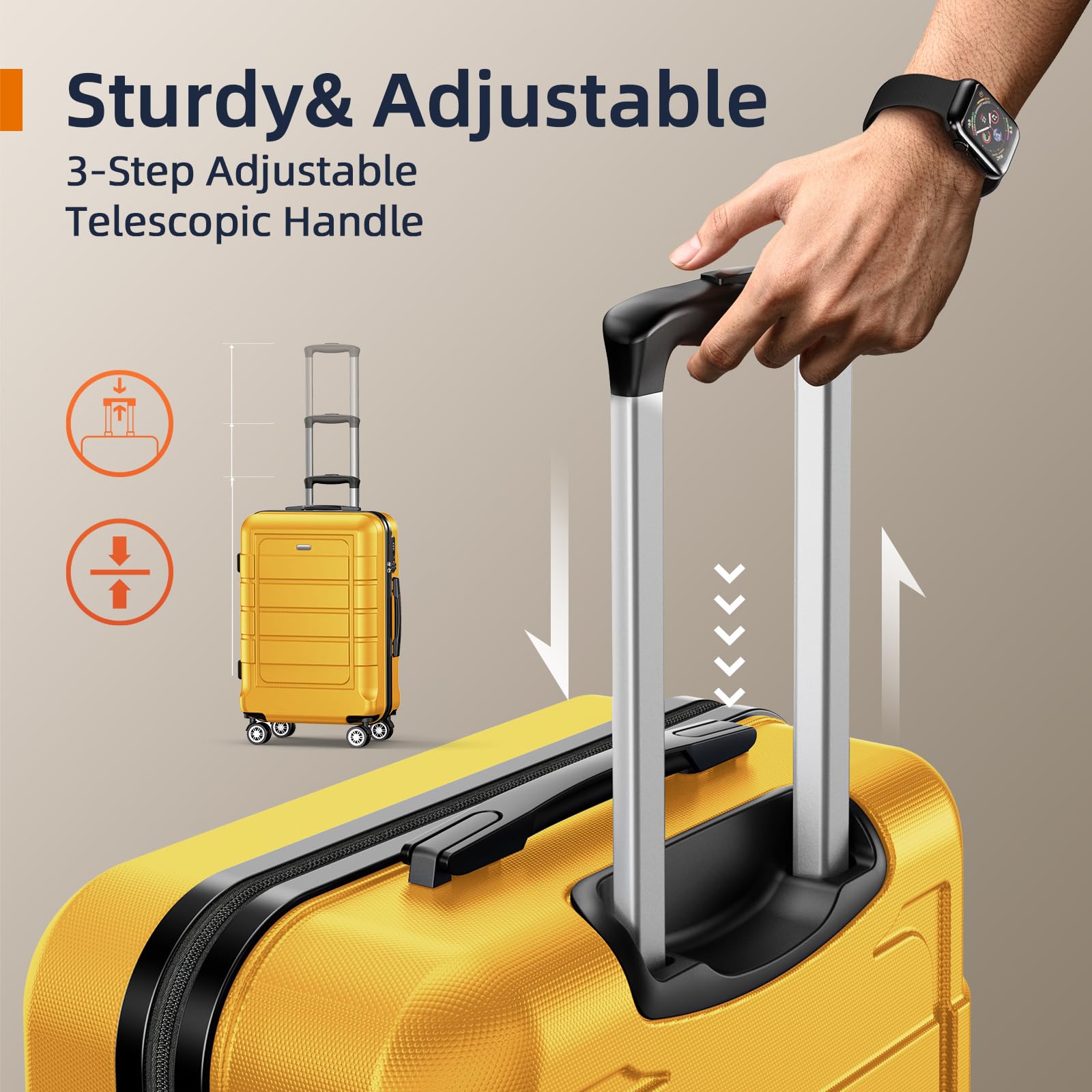 SHOWKOO Expandable 3-Piece Luggage Set - Durable PC+ABS Suitcase with Double Spinner Wheels & TSA Lock (Yellow) - Perfect for International Travel, Family Vacations & Business Trips