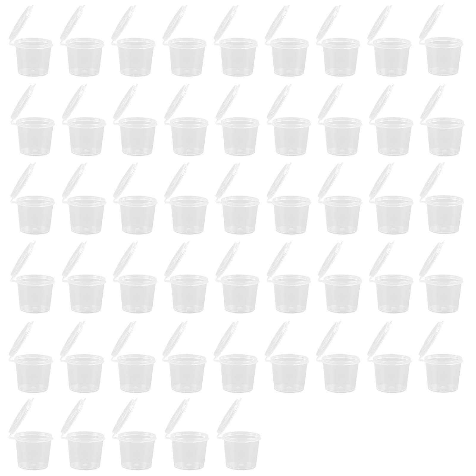 50-Pack 1 oz & 1.5 oz Clear Plastic Disposable Sauce Cups with Lids - Small Food Storage Containers for Condiments, Dressings, Snacks & Party Serving