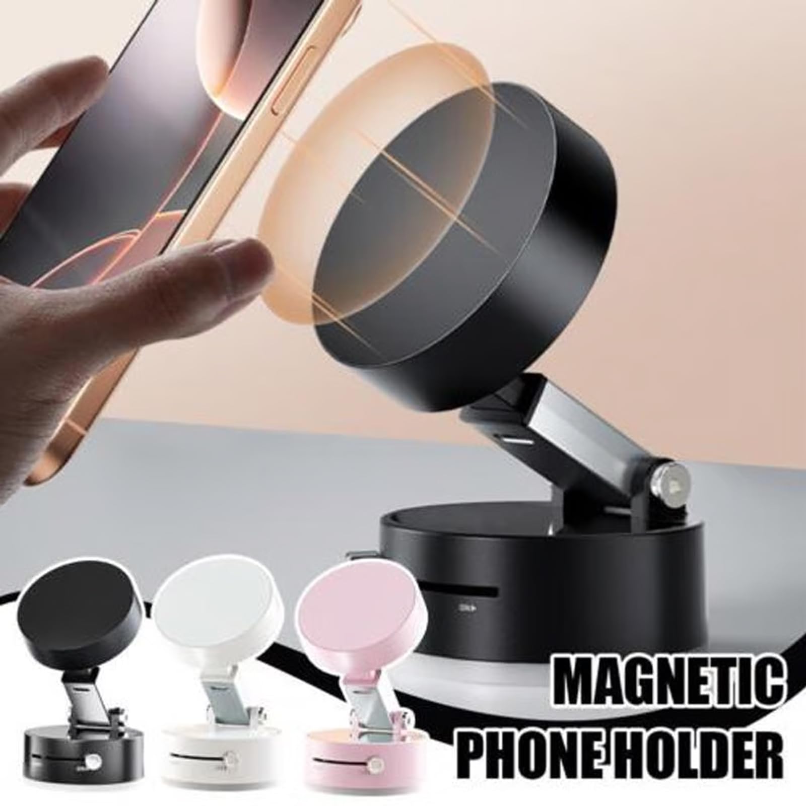 Magnetic Car Phone Holder with Strong Vacuum Suction - Adjustable Double-Sided Mount for iPhone, Samsung & Smartphones - Perfect for Driving, Commuting & Hands-Free Navigation (Black)