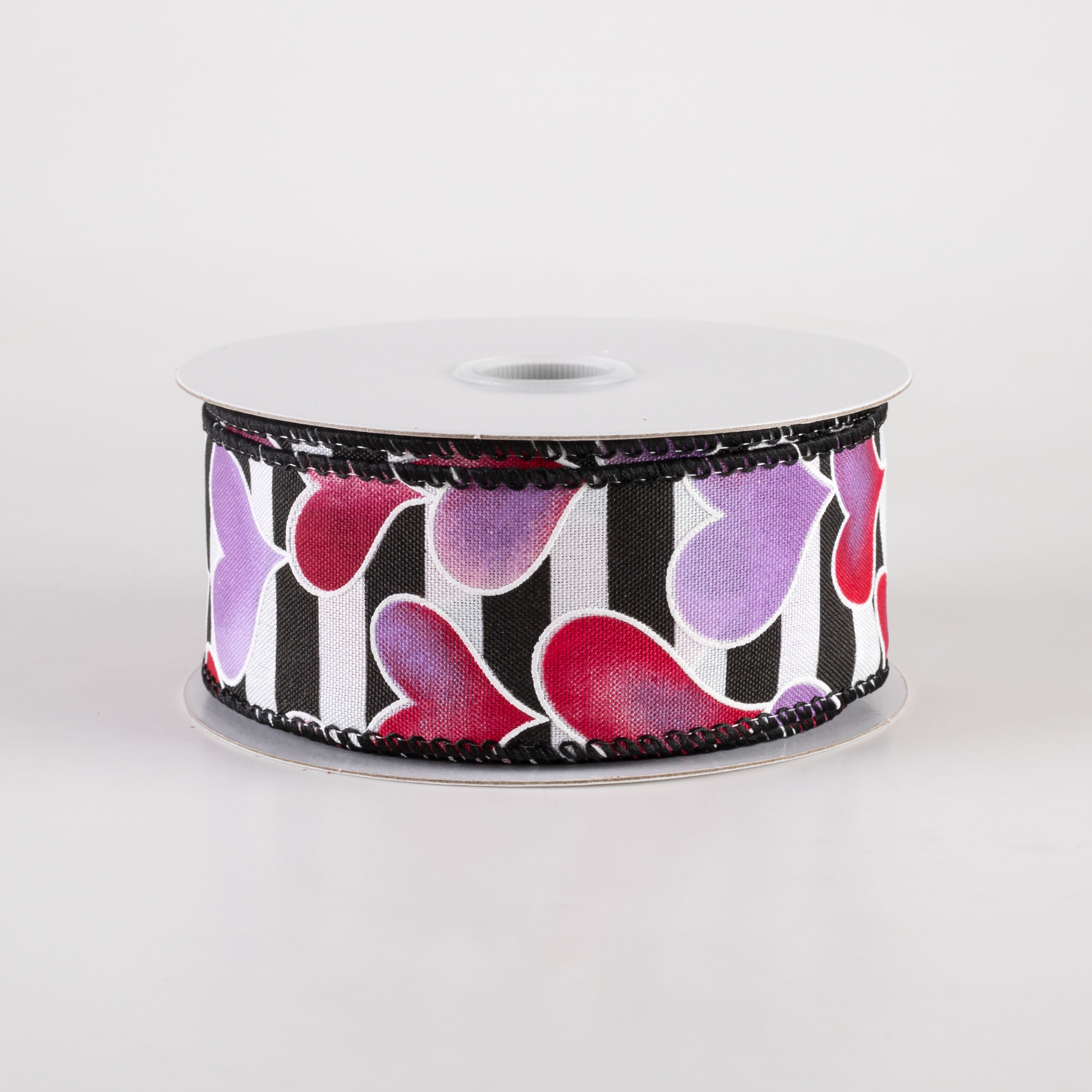 1.5 Inch Ombré Hearts Black & White Satin Stripe Ribbon - Red, Pink, Lavender (10 Yards) for Gift Wrapping, Wedding Decorations, DIY Crafts & Scrapbooking