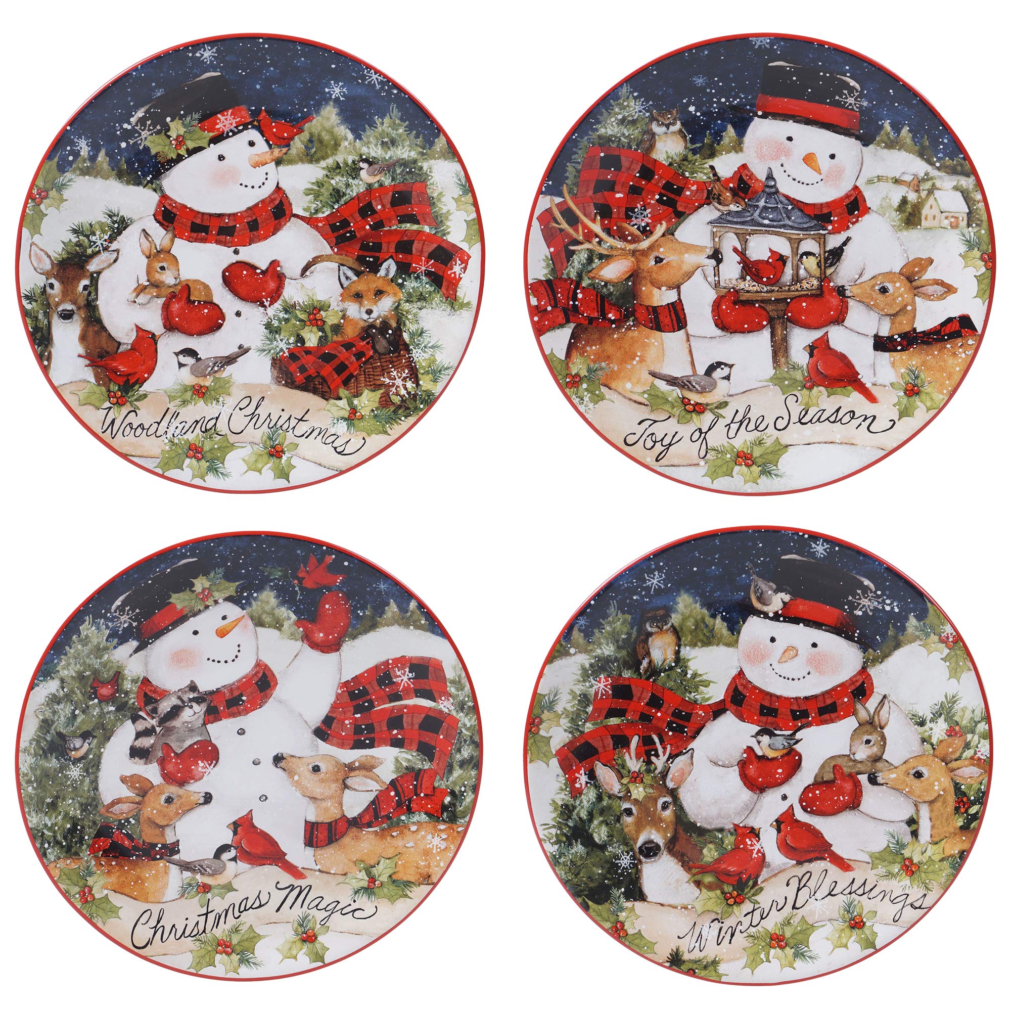 Certified International Magic of Christmas Snowman 9-Inch Salad & Dessert Plates - Set of 4 Colorful Holiday Dinnerware for Festive Parties, Family Gatherings & Christmas Celebrations