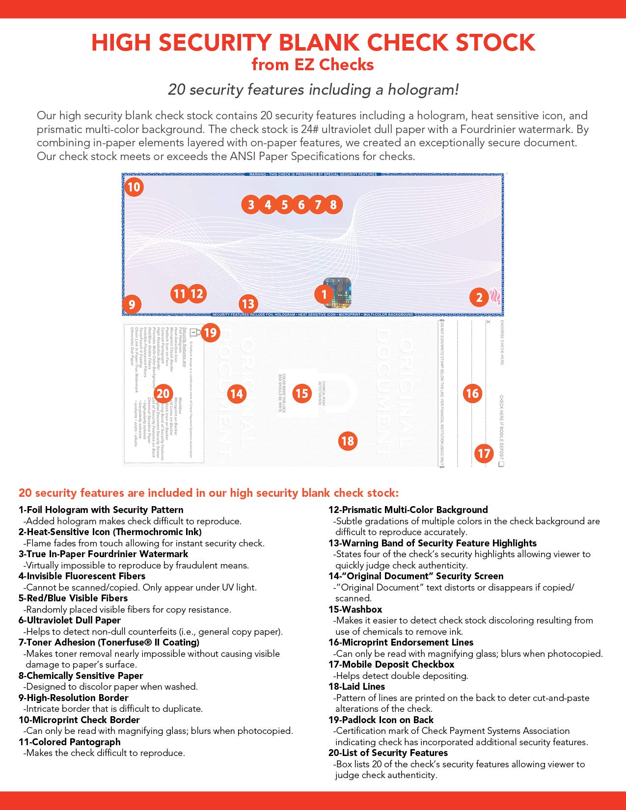 EZ Checks Premium Blank Hologram High Security Laser Check Stock | 1000 Sheets (Blue/Maroon, Center Check) - Ideal for Business Banking, Payroll & Secure Financial Transactions