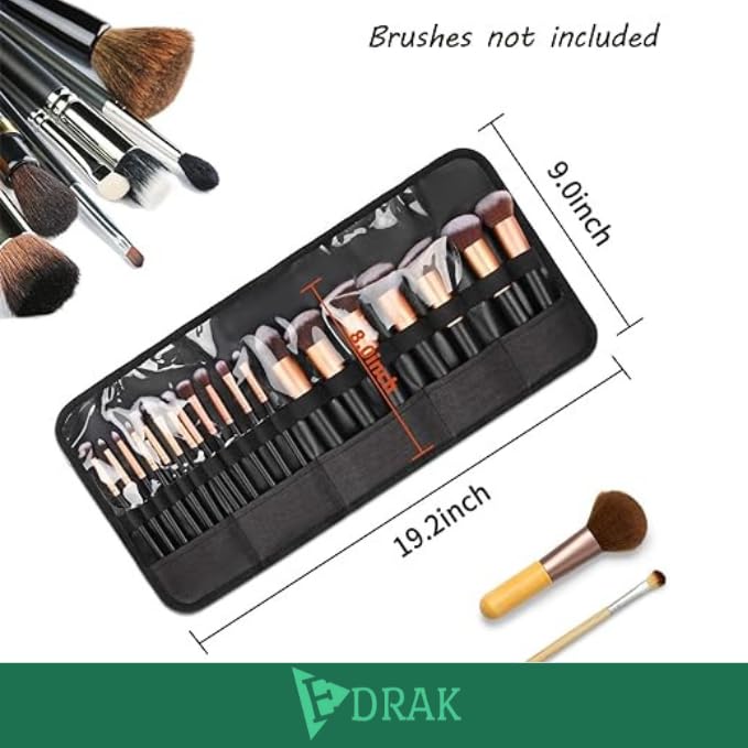 EDRAK Travel Makeup Brush Organizer Bag - Black Cosmetic Pouch for Brushes, Pens & Pencils | Portable Makeup Case for Women | Perfect for Travel, Home & Professional Use (Brushes Not Included)