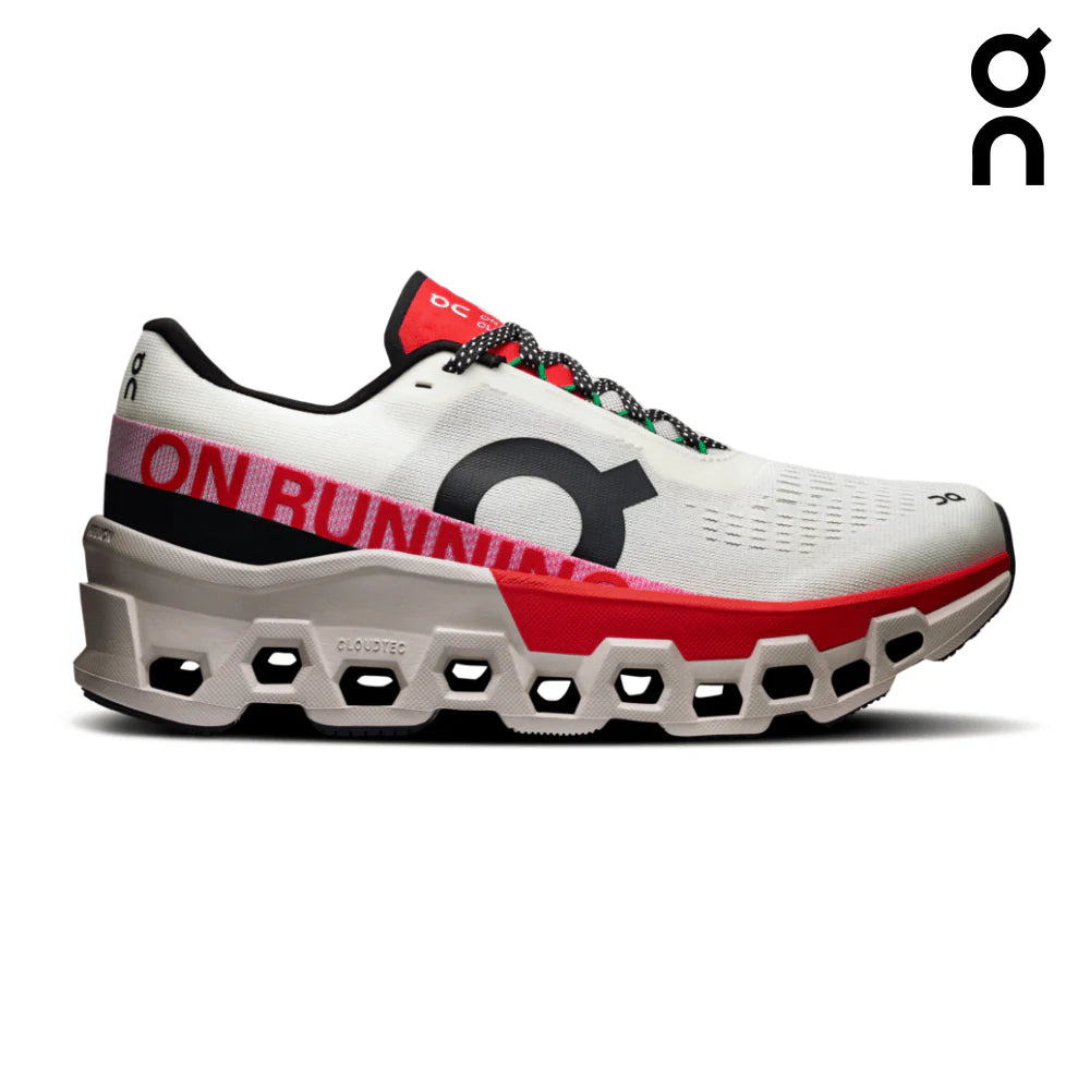 ON Women's CloudMonster 2 Running Shoes - Lightweight Cushioned Sneakers for Women in Ivory/Red - Perfect for Jogging, Gym Workouts & Everyday Wear