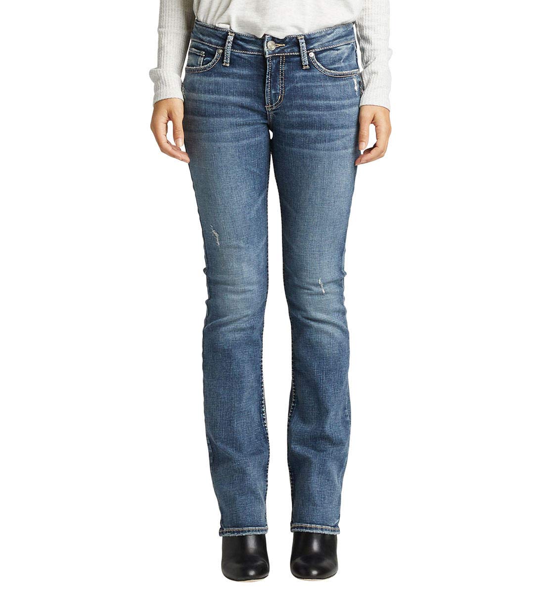 Silver Jeans Co. Women's Elyse Mid Rise Slim Bootcut Jeans - Comfortable Stretch Denim Pants for Casual Wear & Office Outfits