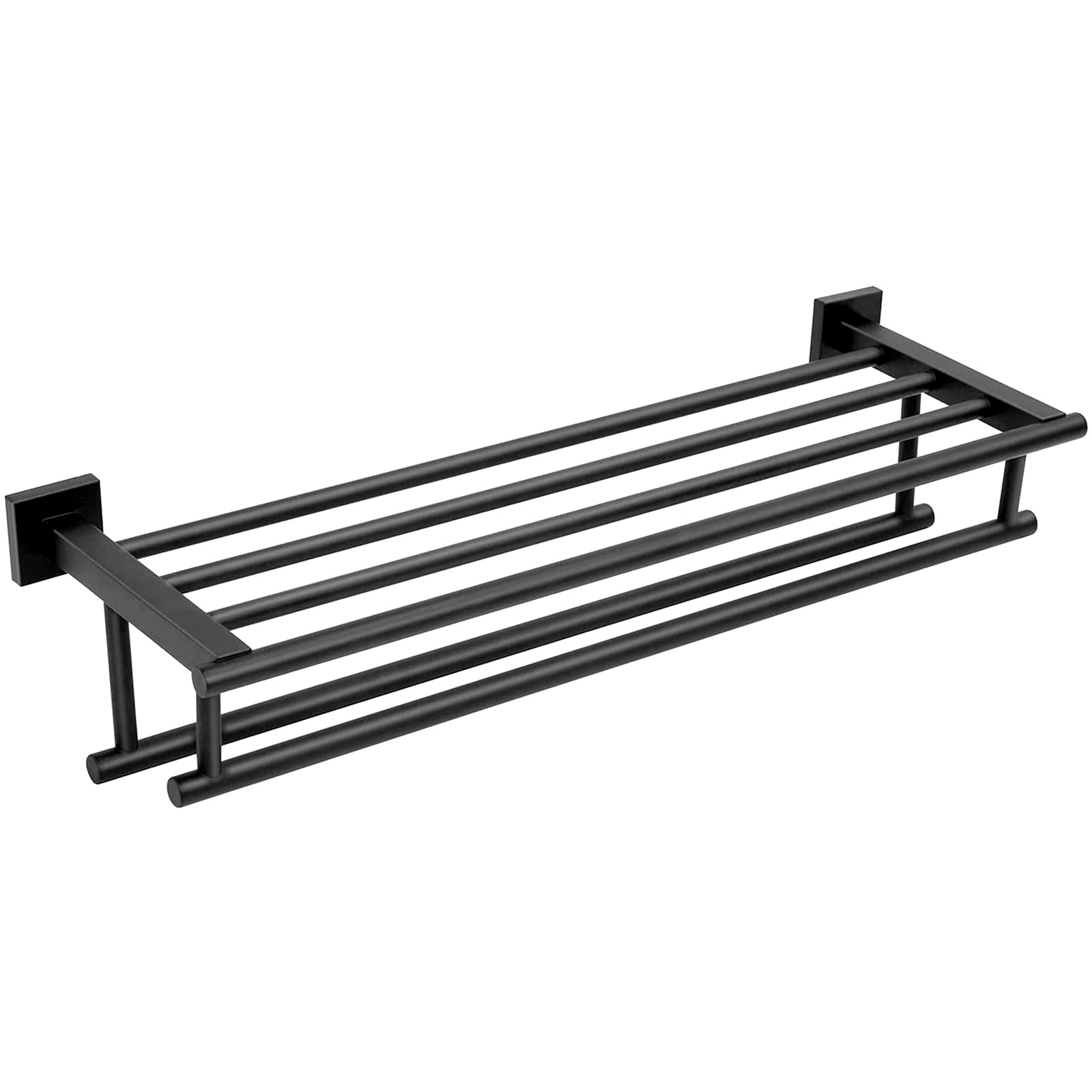 Stainless Steel Towel Shelf with Double Towel Bar - 27.5 Inch Wall Mounted Bathroom Organizer | SUS304 Matte Black Finish | Perfect for Bathroom, Hotel & Spa Decor