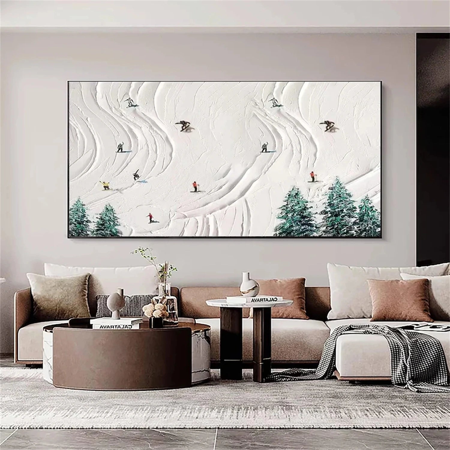 SP037 Skiing Sport Art Textured Canvas Painting - Perfect for Winter Home Decor & Ski Lodge Wall Art
