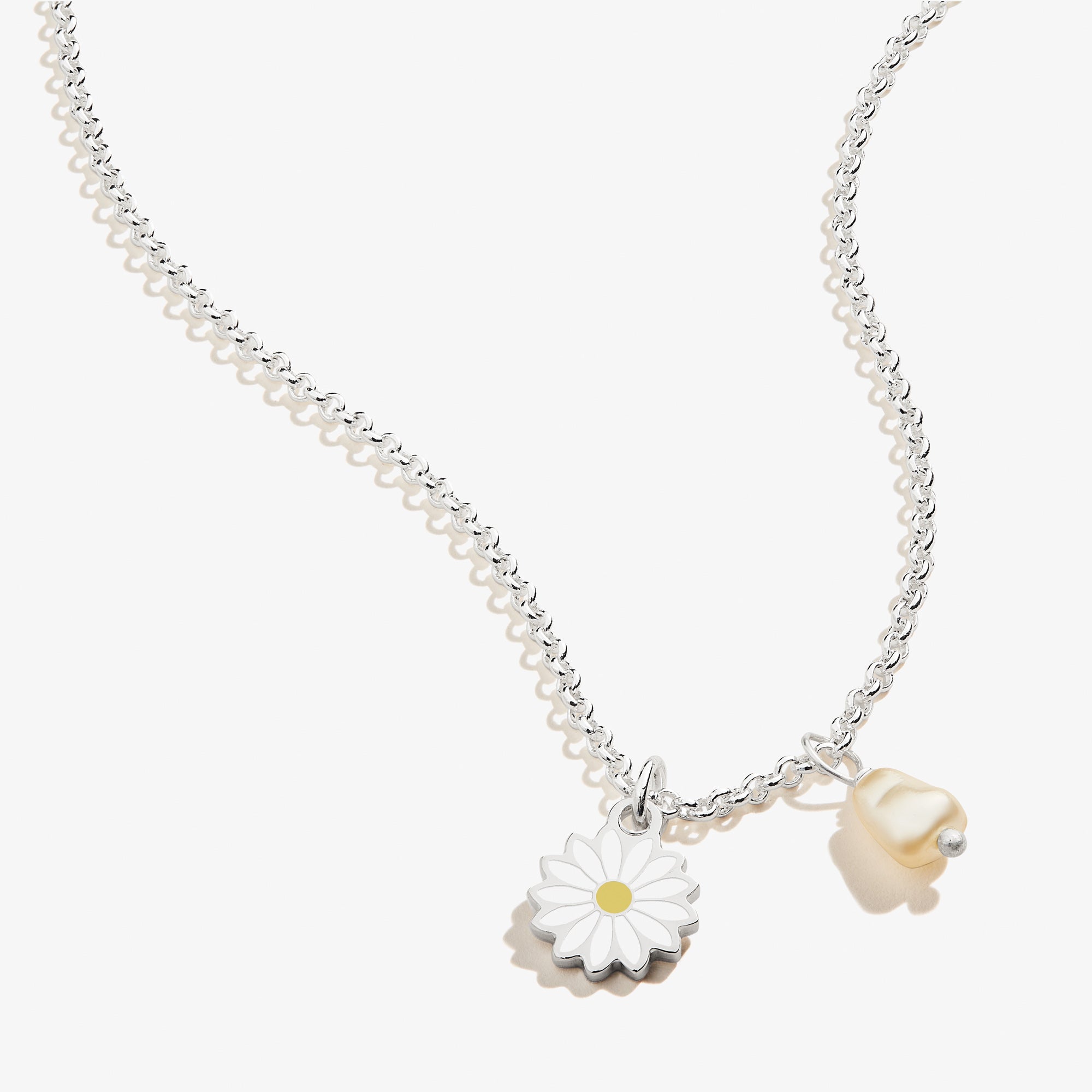 Elegant Daisy & Pearl Duo Charm Necklace for Women - Perfect for Weddings, Anniversaries, and Special Occasions