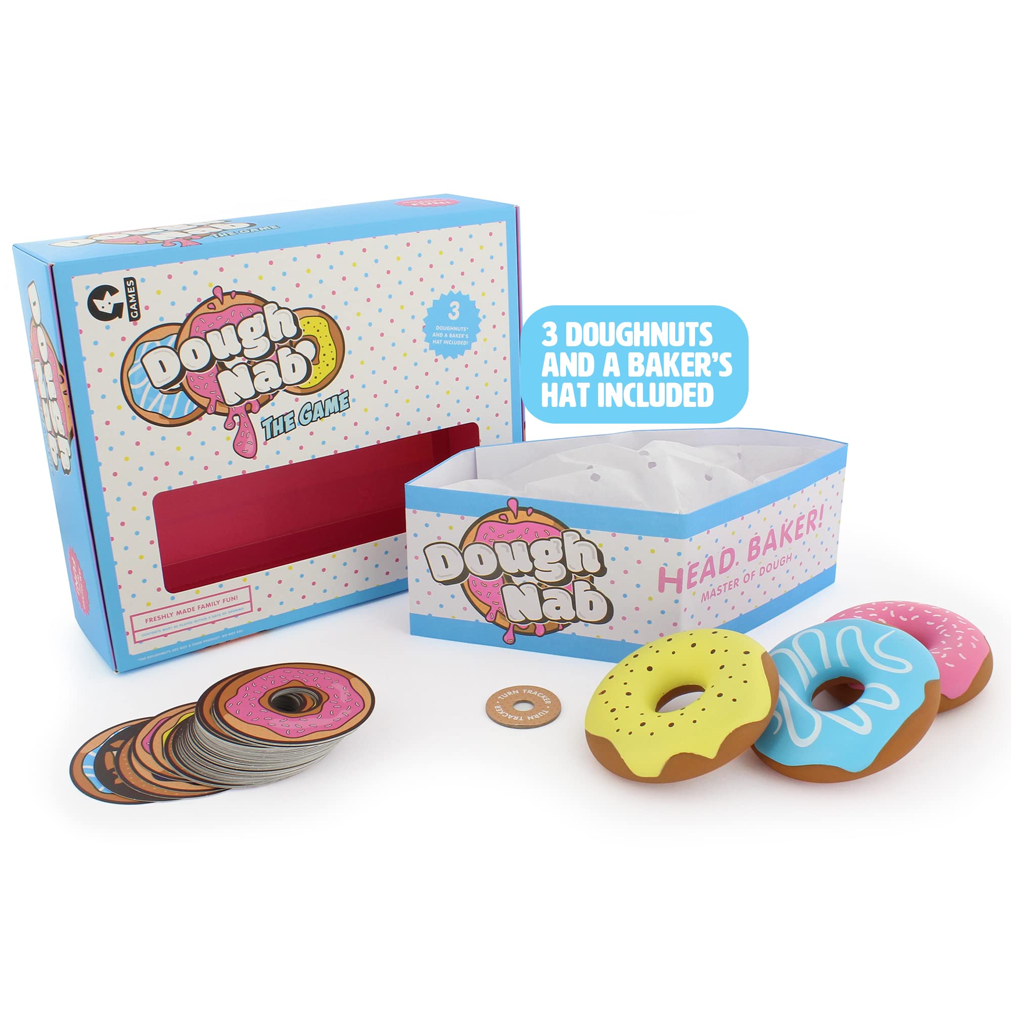 Ginger Fox Dough Nab Party Card Game - Fast-Paced Donut Grabbing Family Board Game for Kids & Adults Ages 8+ | Perfect for Family Game Night, Birthday Parties, Sleepovers & Group Gatherings