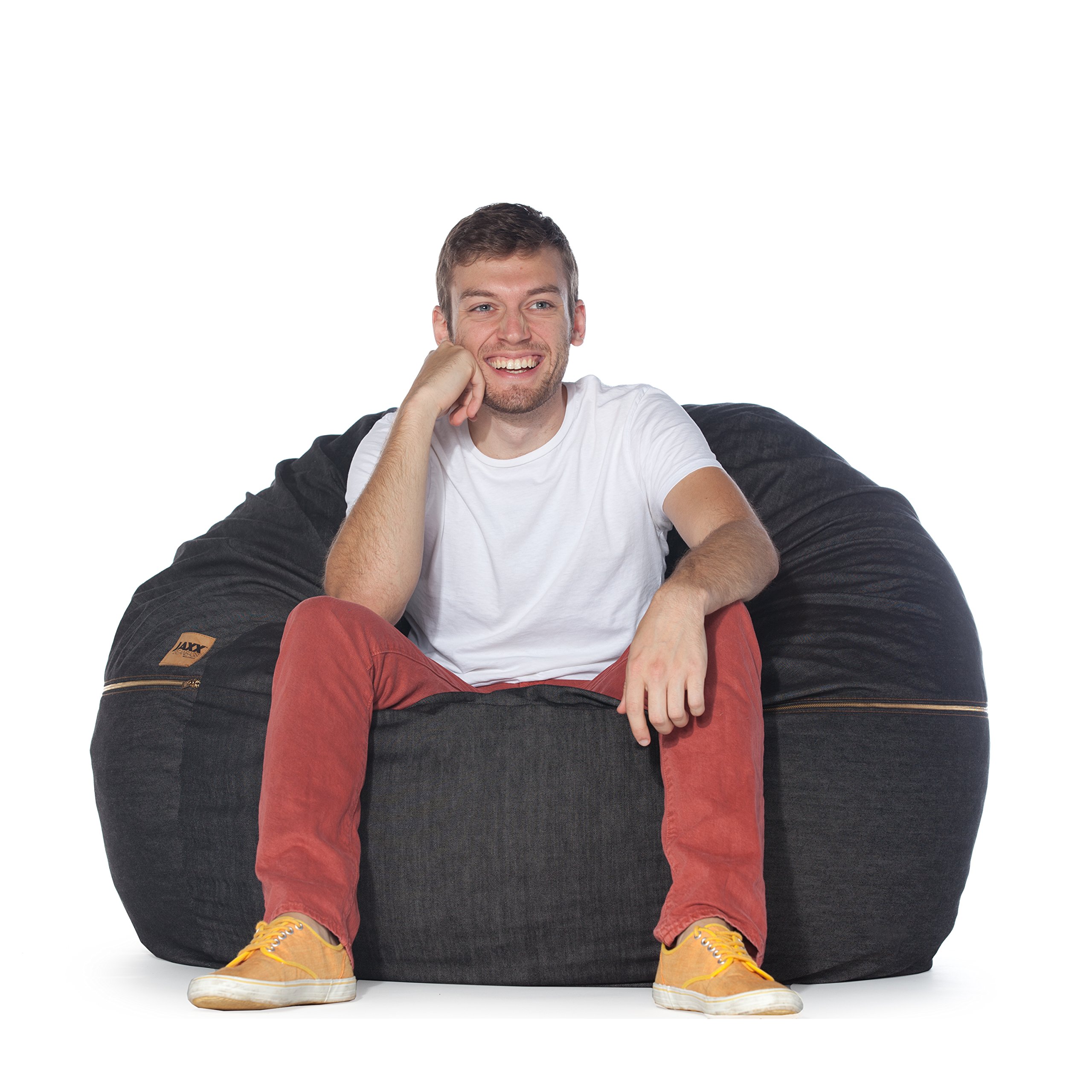 Jaxx 4 ft Large Bean Bag Chair - Premium Black Denim Cover - Ultra Soft Filling for Adults & Teens - Perfect for Gaming, Lounging, Movie Nights & Dorm Rooms (15332400)