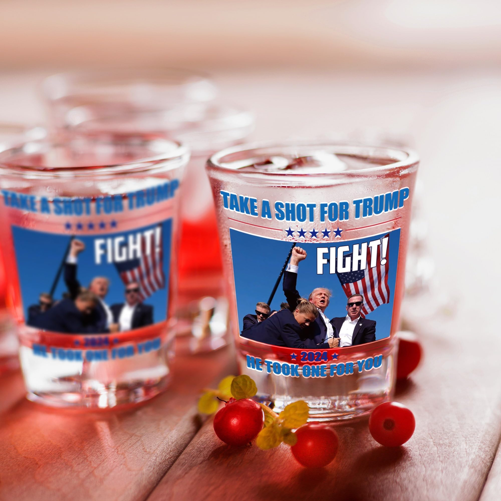 Trump Shot Glass 2-Pack - Never Surrender Shot Glasses with Fist Pump Design, Political Collectible & Novelty Gift for Trump Supporters - Perfect for Housewarming, Birthday Parties, Political Events & Bar Decor