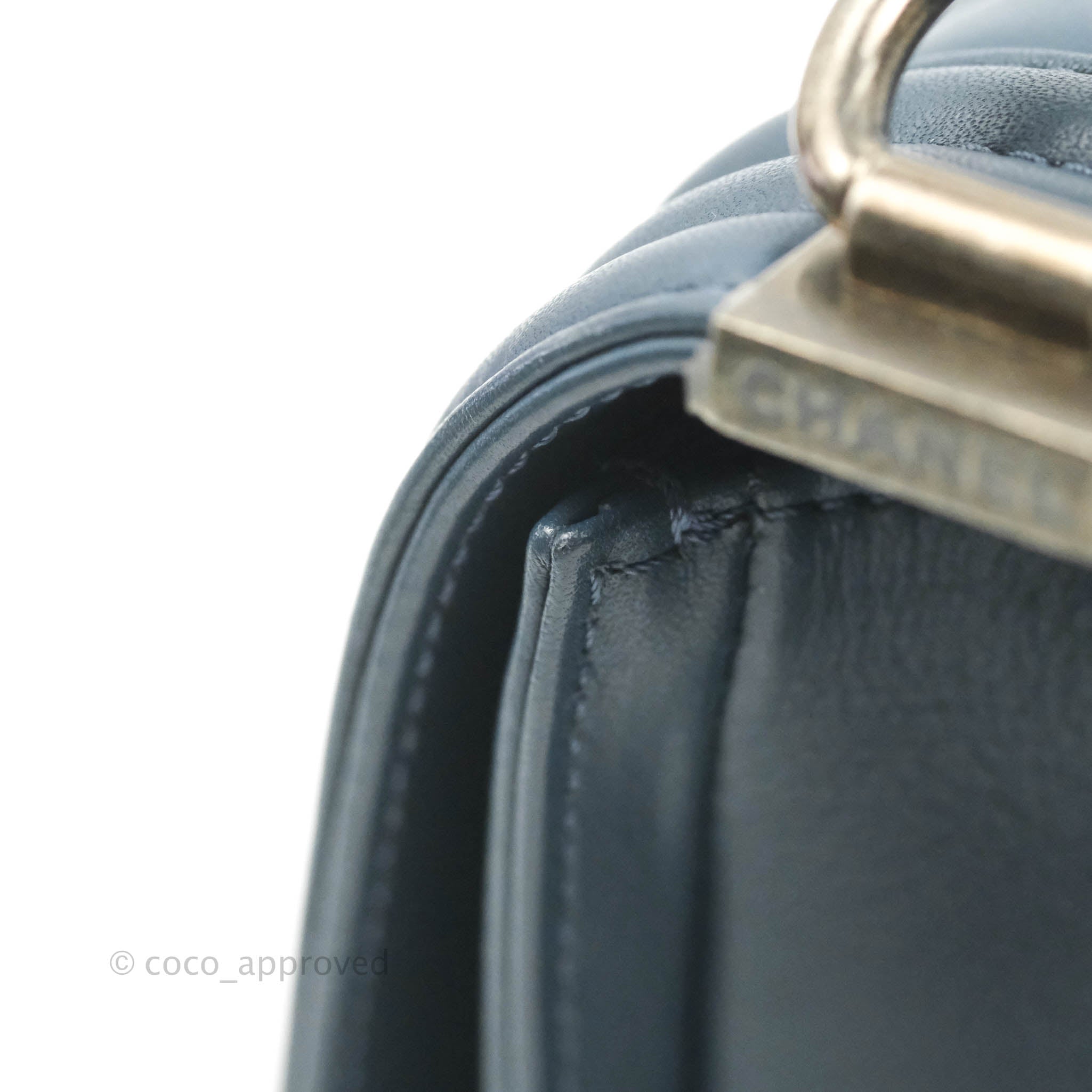 Chanel Boy Small Navy Blue Calfskin Leather Bag with Ruthenium Hardware - Perfect for Evening Events & Luxury Fashion Accessories