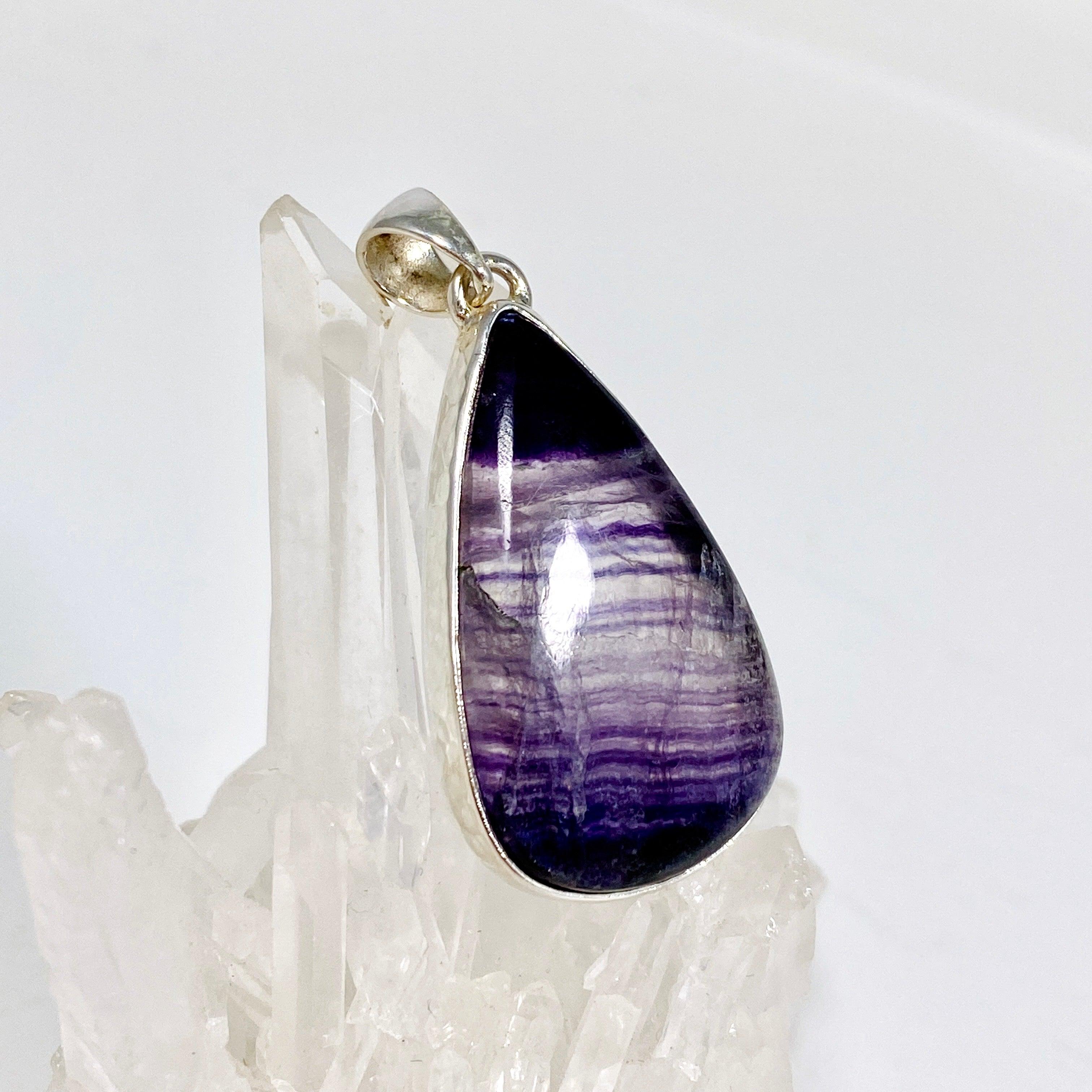 Natural Purple Banded Fluorite Teardrop Pendant Necklace KPGJ3550 - Elegant Healing Crystal Jewelry for Meditation & Spiritual Gifts
