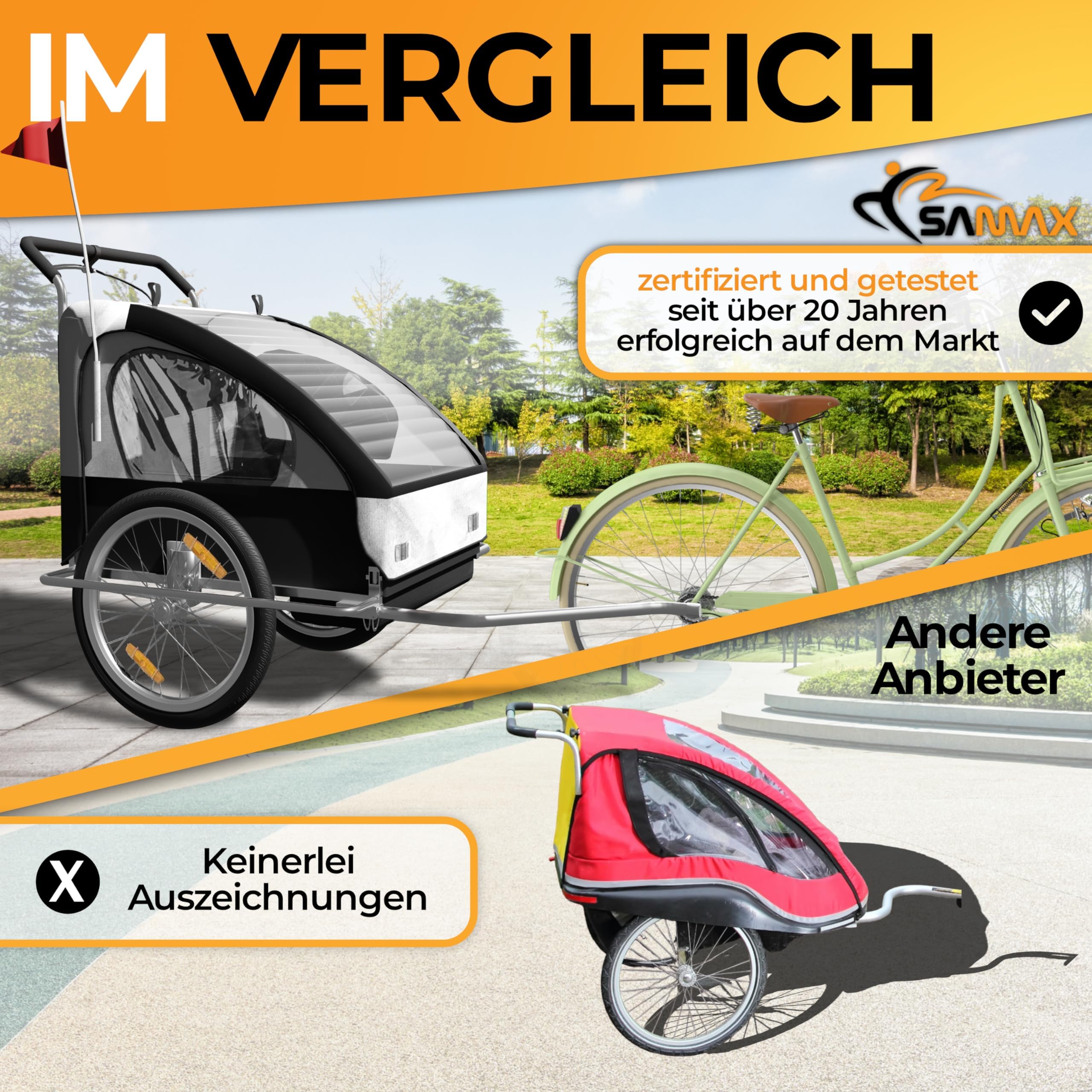 Convertible Jogger Bike Trailer for 2 Kids - 2-in-1 Stroller & Bicycle Carrier with Shock Absorber | Perfect for Active Families, Outdoor Adventures & Daily Commutes