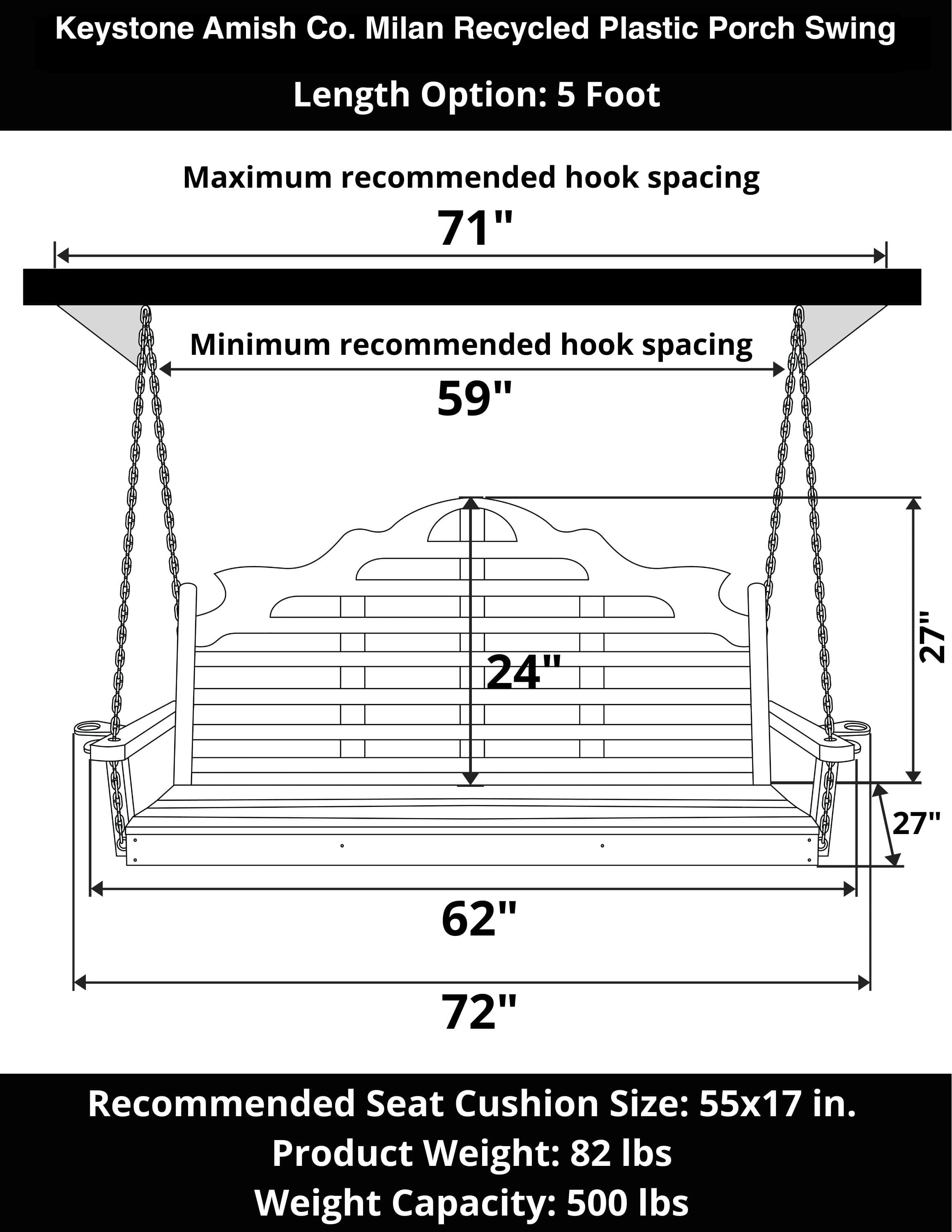 Keystone Amish Co. Milan Recycled Plastic Porch Swing - Outdoor Patio Furniture for Garden, Backyard, Deck - Eco-Friendly & Weather-Resistant
