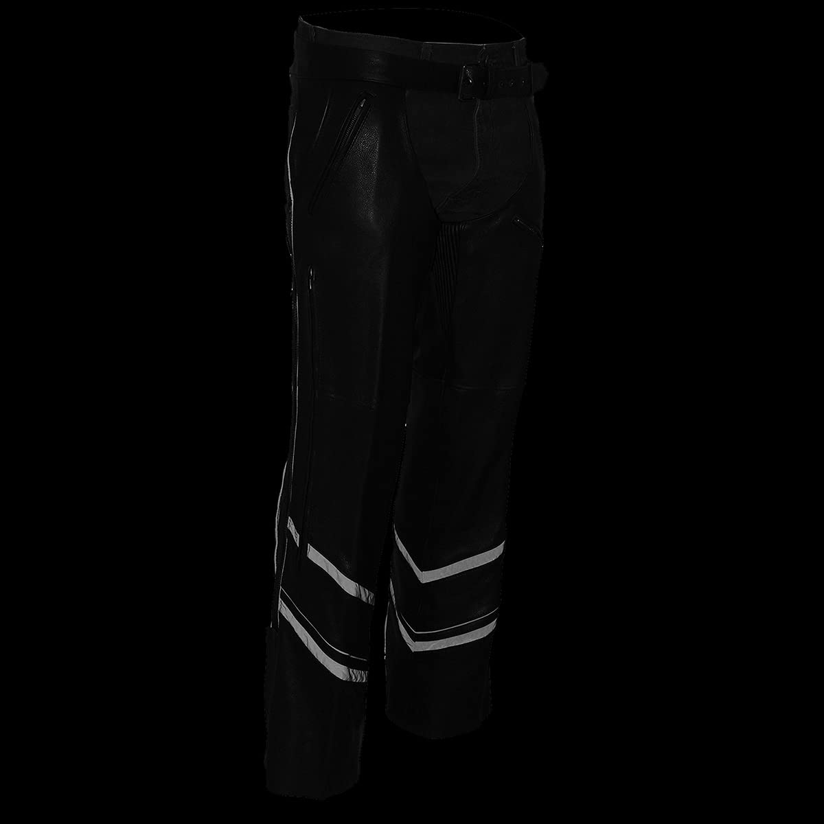 Milwaukee Leather ML1144 Men's Black Premium Leather Motorcycle Chaps with Ventilation & Reflective Piping - Durable Riding Gear for Harley, Cruiser & Adventure Bikes