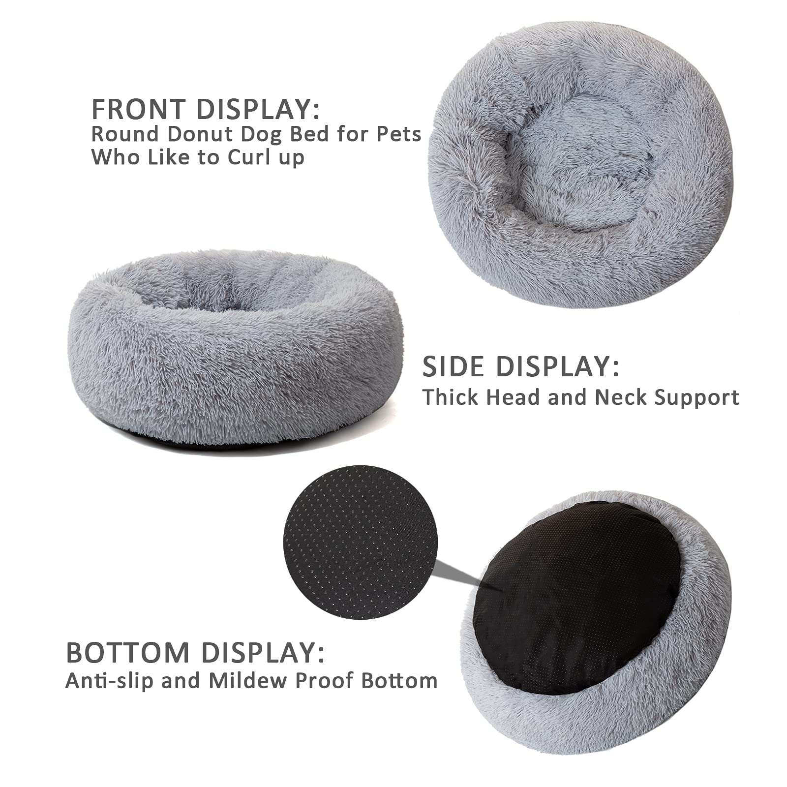 Premium Large Dog Bed for Big Dogs - Calming Donut Round Pet Bed for Medium Pets, Comfy Luxury Anti-Anxiety Plush Cuddler Mat (31.5