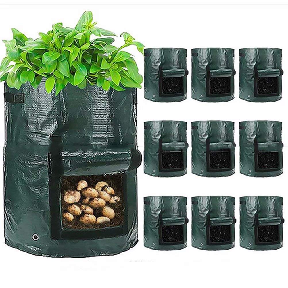 3 Pack 7 Gallon Heavy Duty PE Potato Grow Bags with Flap & Handles - Garden Plant Bags for Potatoes, Tomatoes, Vegetables - Ideal for Patio, Balcony & Indoor Gardening