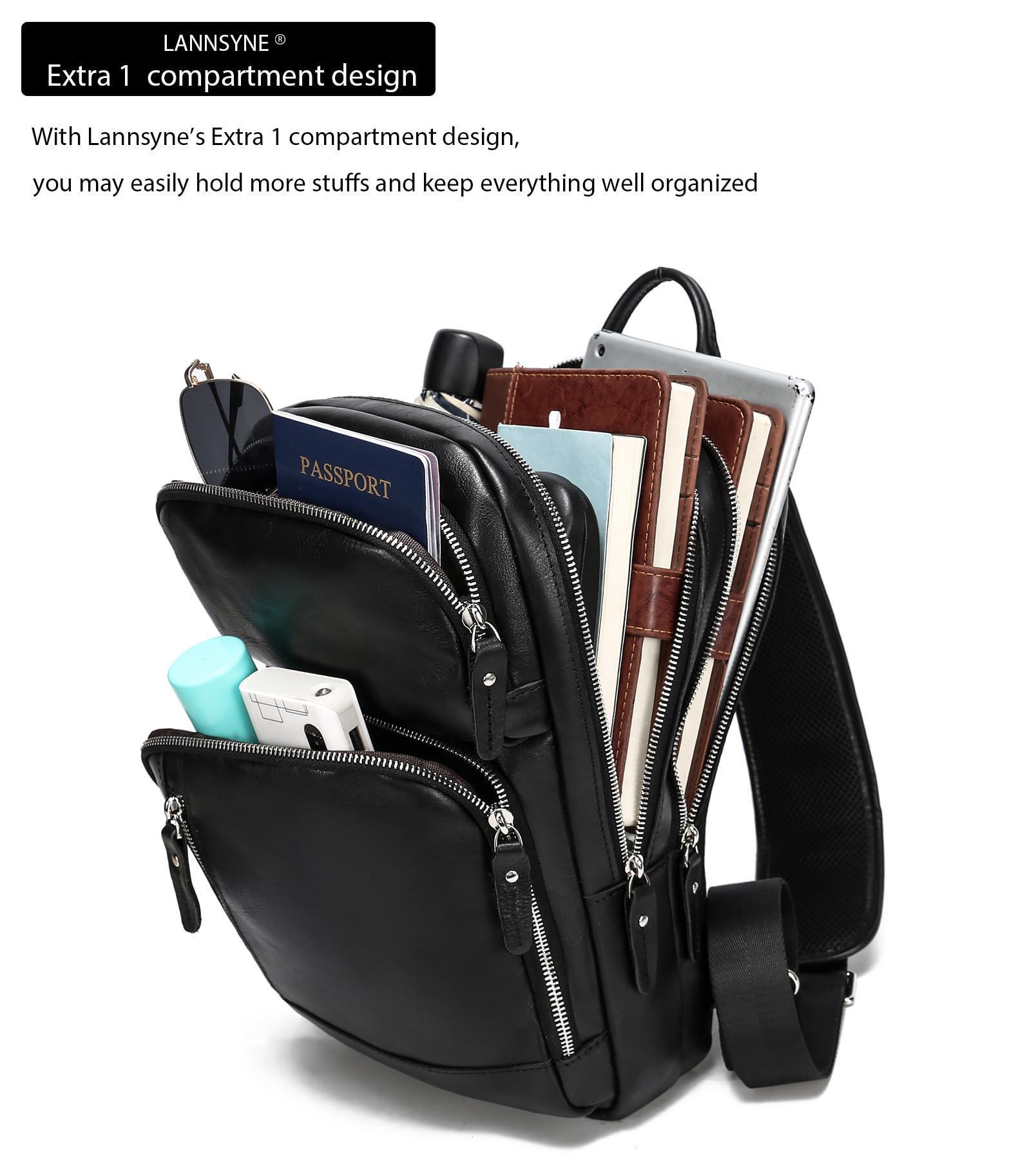 Premium Full Grain Leather Sling Bag for Men - Crossbody Chest Bag Fits 12.9
