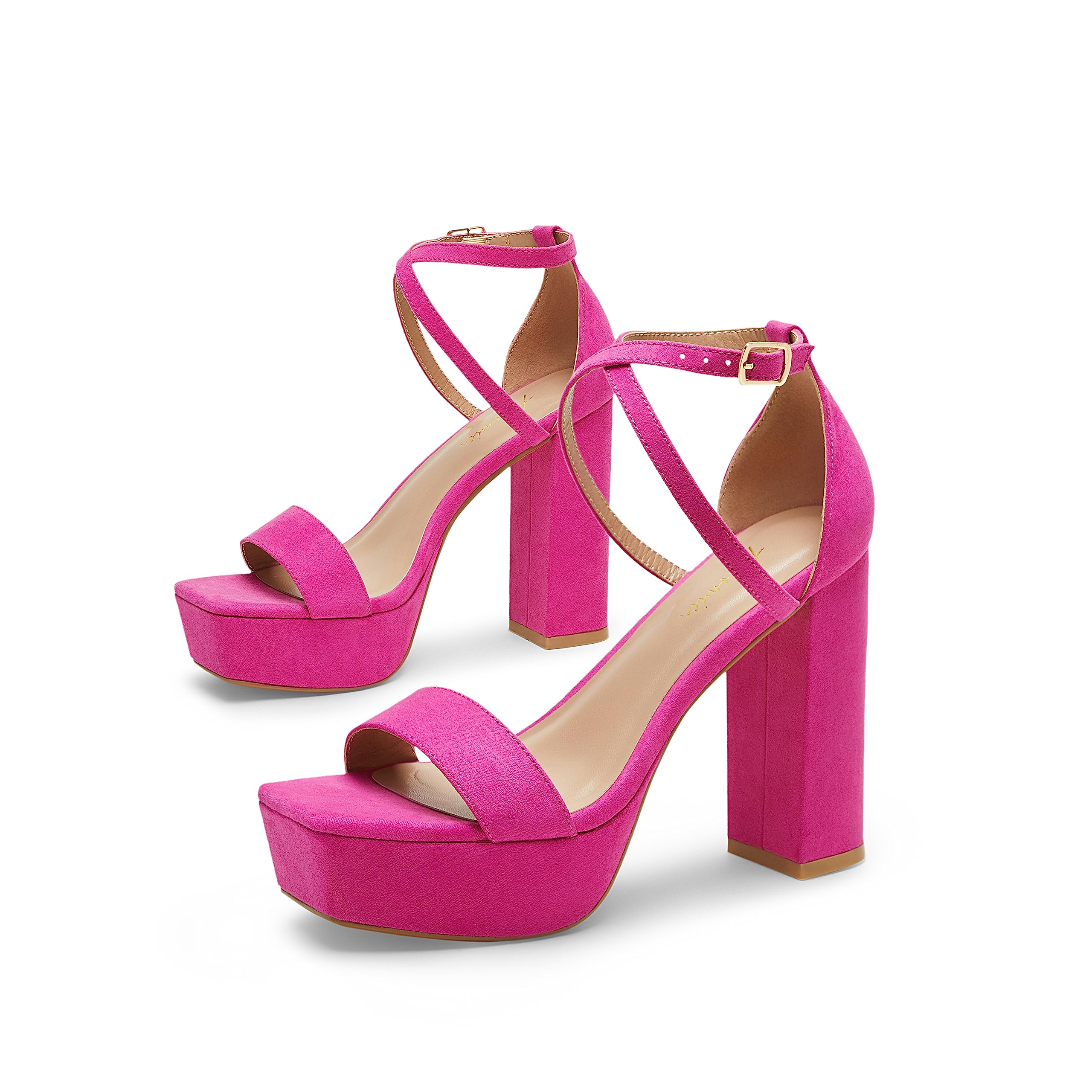 Arromic Women's Chunky Heel Sandals - 4.5 Inch Platform Open Toe Strappy Pumps in Pink, Gold, White, Black & Nude | Y2K Fashion Party Wedding Dress Shoes for Women | Perfect for Night Out, Club, Date & Special Occasions