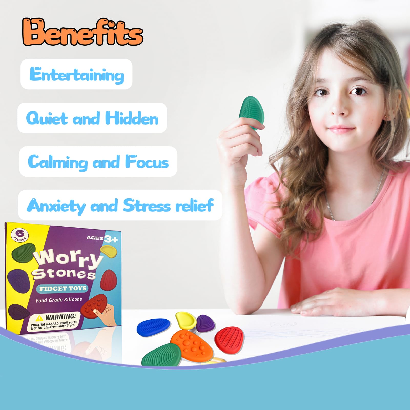 Sensory Fidget Stones Set - 6 Pack Soft Textured Anxiety Relief Toys for Autism, ADHD & Stress - Portable Worry Stones with Storage Box - Perfect for Classroom, Office & Travel - Calming Sensory Toys for Kids & Adults