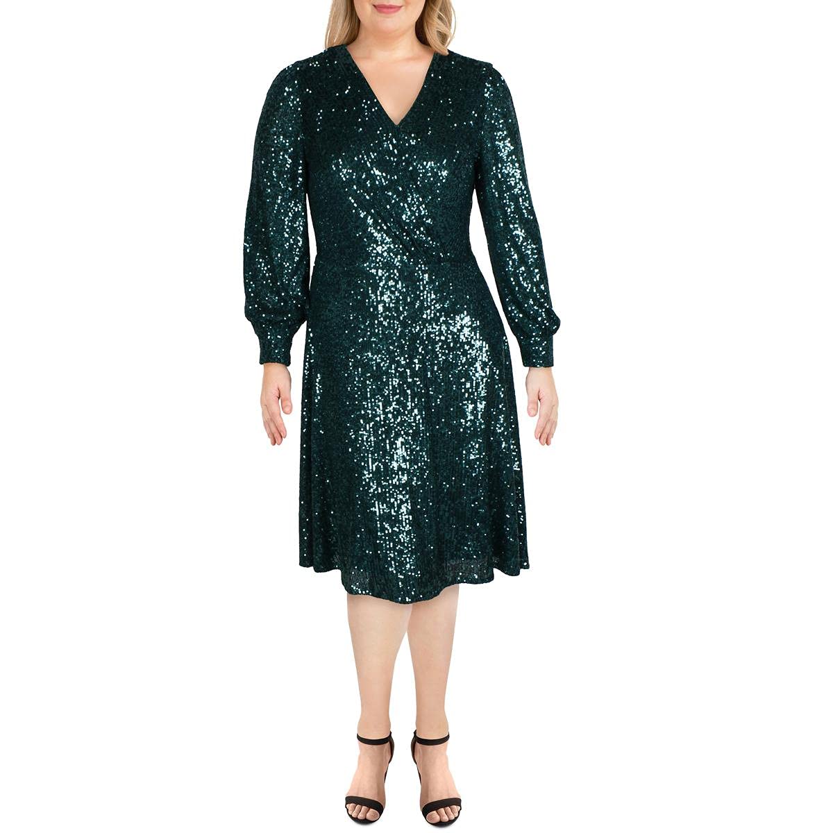 Tahari ASL Women's Long Sleeve Sequin Wrap Dress - Elegant Evening Gown for Parties, Weddings & Special Occasions