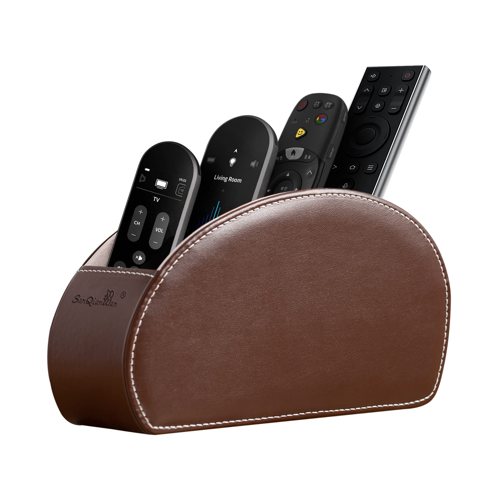 PU Leather Remote Control Holder with 5 Compartments - Organizer Box for Table, Bed & Office - Desktop Storage Caddy for TV Remotes, Media Players, Makeup Brushes & Pens (Brown) - Perfect for Living Room, Bedroom & Home Office Organization