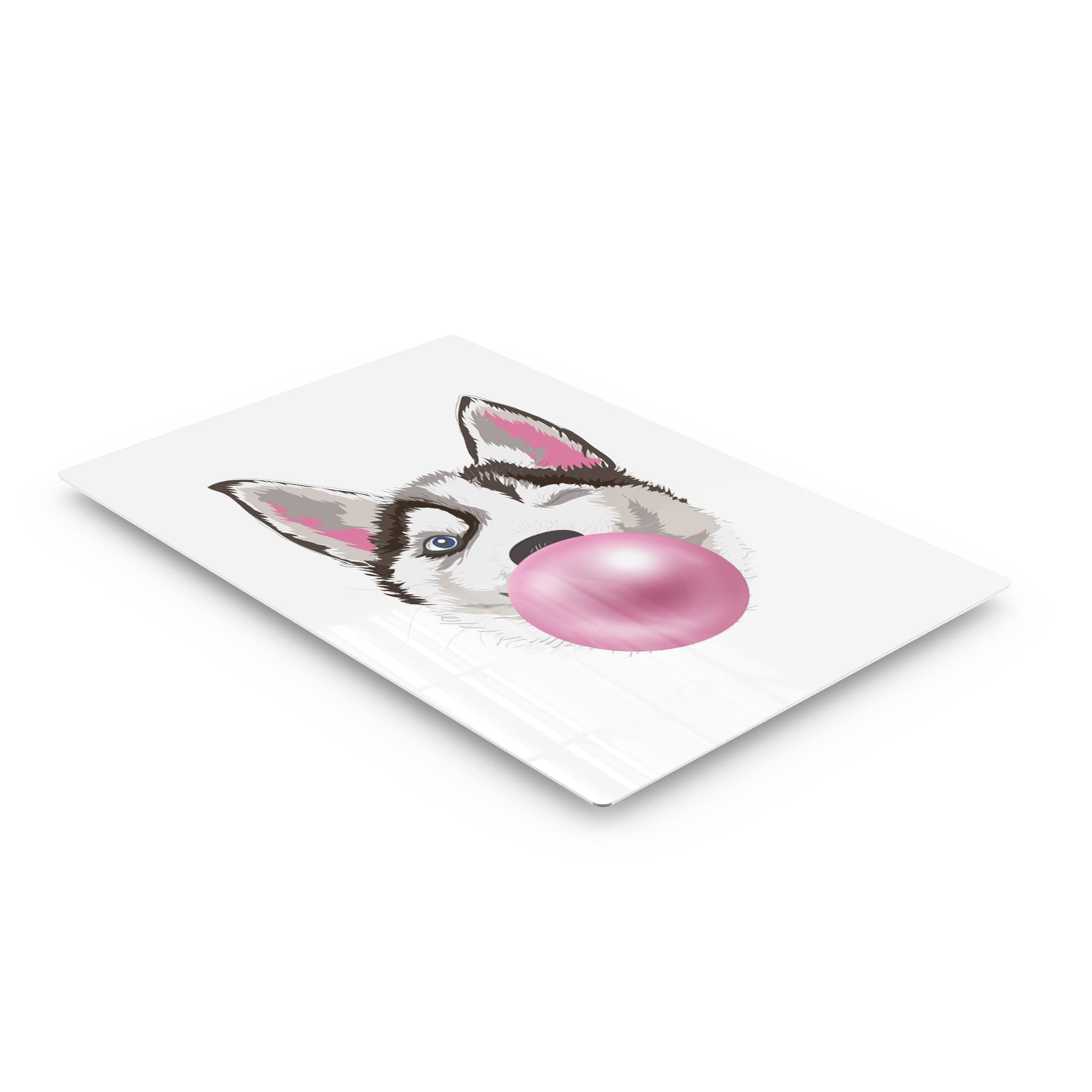 Smile Art Design Husky Dog Chewing Pink Bubble Gum Metal Wall Art Print - Pet Lover Gift, Animal Pop Art Decor for Office, Living Room, Bedroom, Nursery (40x30 inches) - Perfect for Dog Lovers & Home Decor