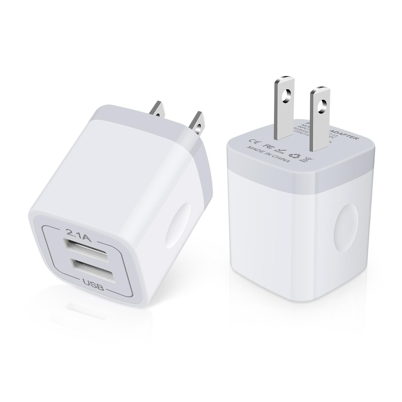 Fast Charging USB Wall Charger 2-Pack - 2.1A/5V Dual Port Charger Block for iPhone 16 Pro Max/15/14/13/12/11/XS/X/8 Plus, Samsung Galaxy, LG, HTC, Moto & Android Devices - Compact Power Adapter for Home, Office & Travel