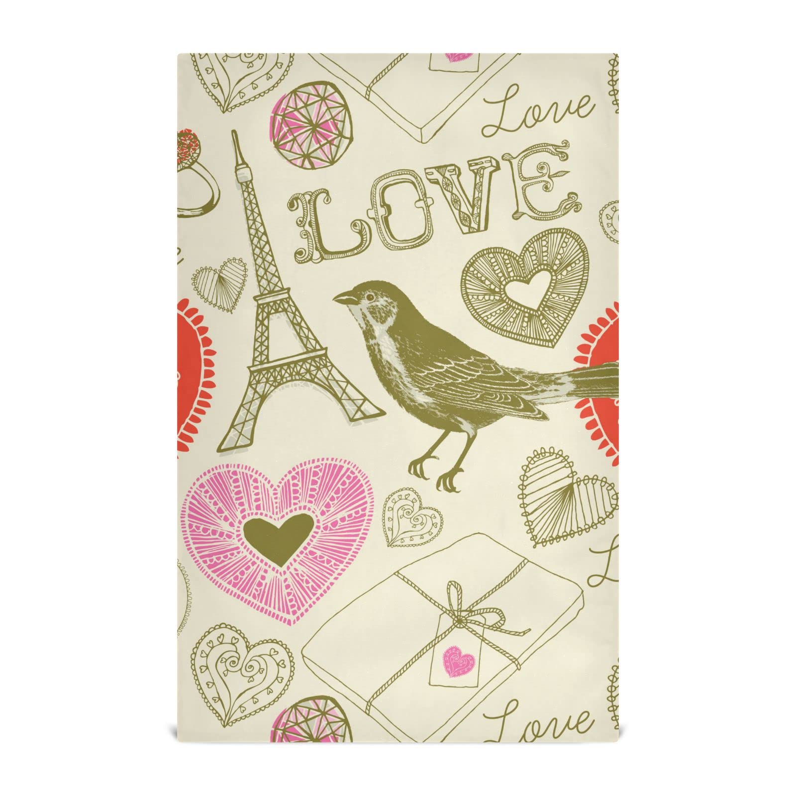 Love Bird Eiffel Tower Kitchen Towels Set of 4 - Super Absorbent Microfiber Dish & Hand Towels for Farmhouse Decor - Quick Dry Cleaning Cloths for Dishes, Countertops & Kitchen Use - Perfect Tea Towels for French Country Style Kitchens