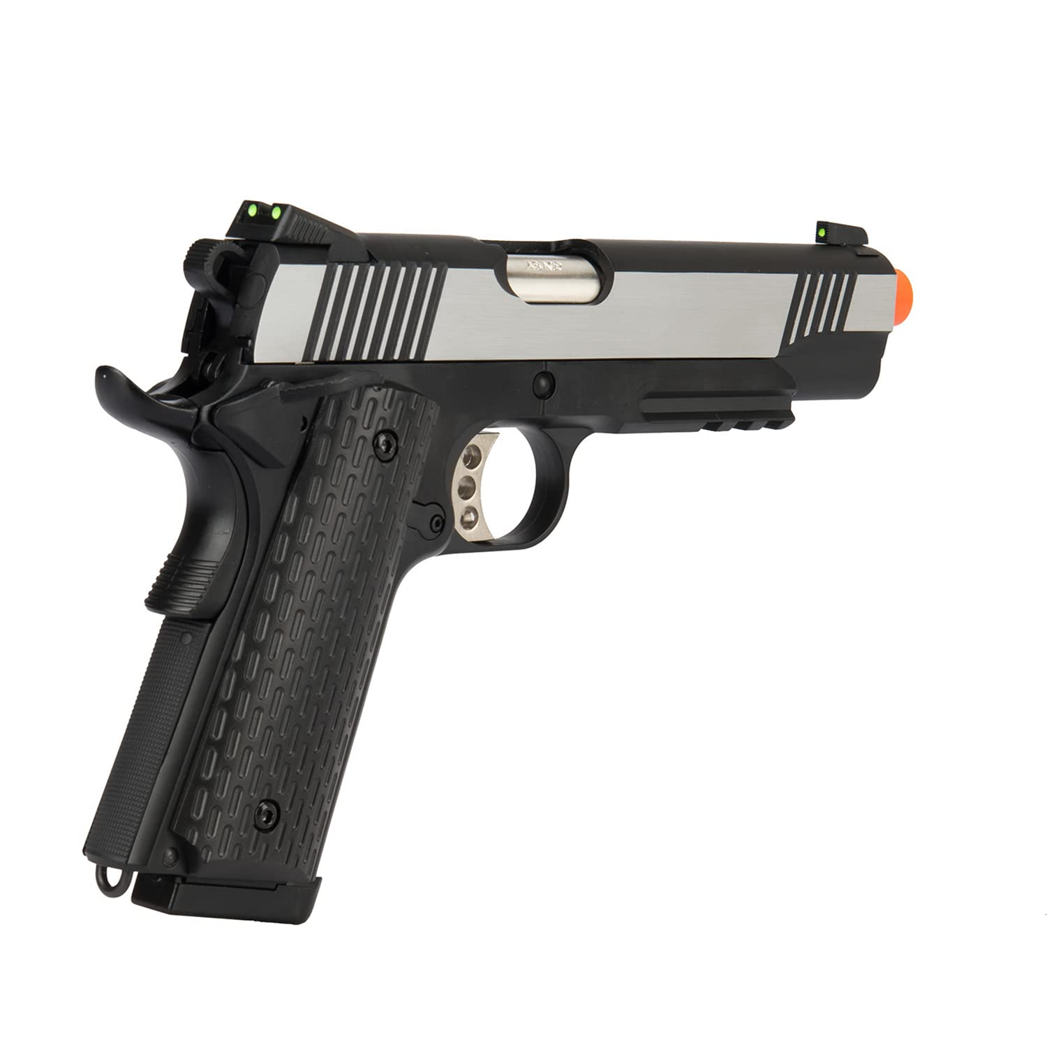 Full Metal R28 1911 Desert Warrior GBB Airsoft Pistol - Black/Silver Tactical Airsoft Gun for Military Simulation & Target Shooting