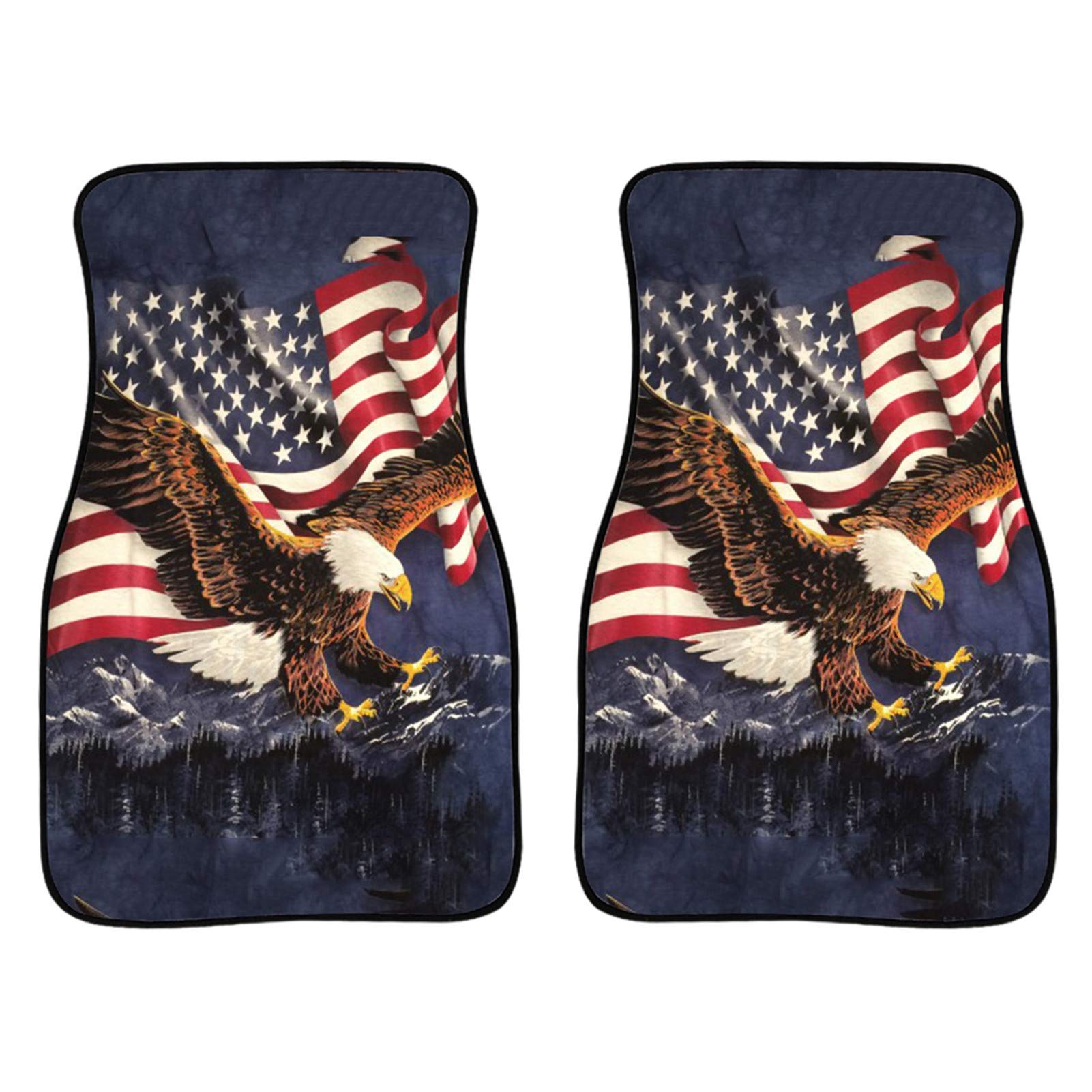 ELEQIN American Flag Eagle Car Floor Mats Set - Durable Heavy Duty Rubber Back Universal Fit for Front Seats | Patriotic Car Accessories for Trucks, SUVs & Sedans