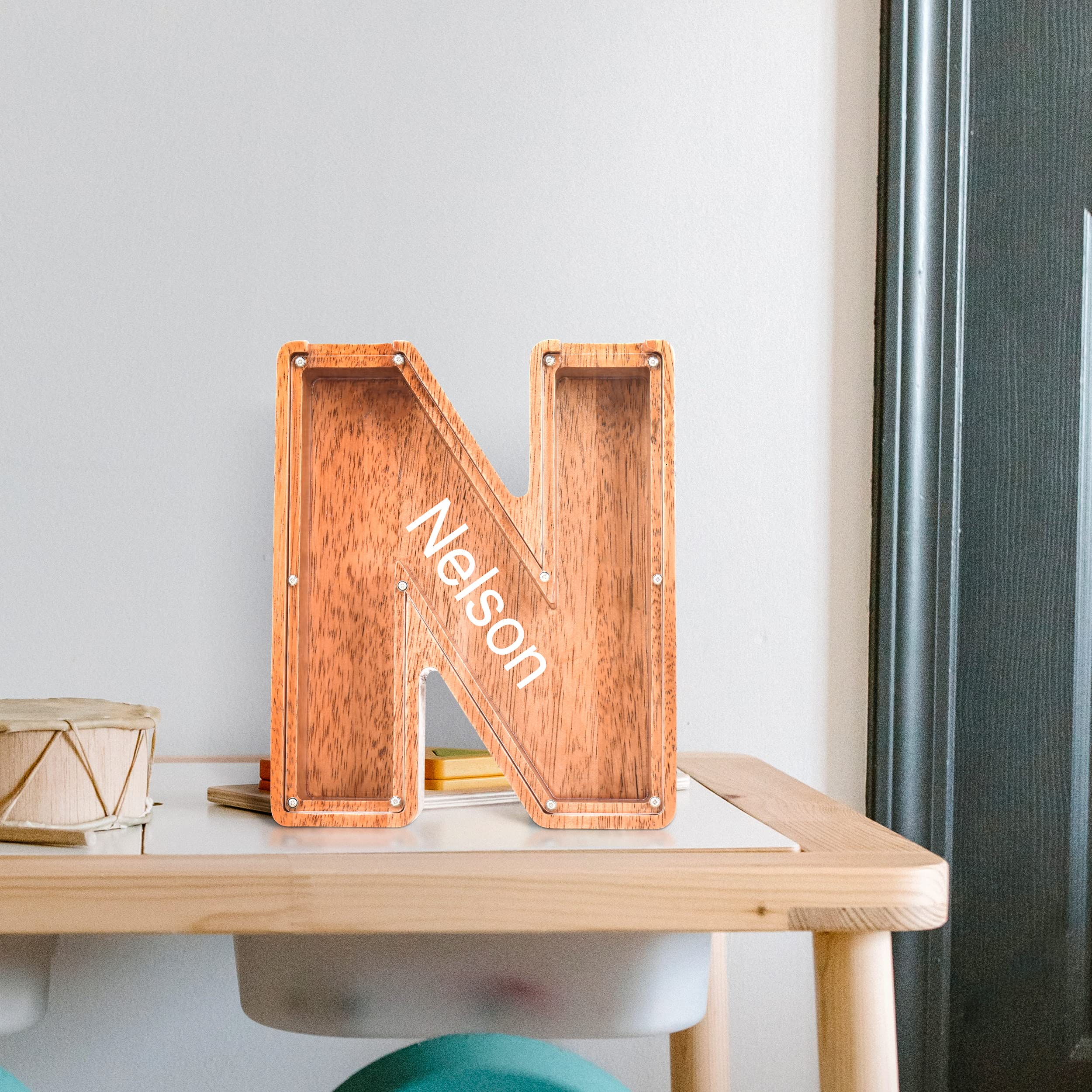 Personalized Wooden Piggy Bank with Letters - Custom Alphabet Coin Bank for Kids & Girls - Large Money Saving Box for Coins & Cash - Perfect for Birthday Gifts, Savings Education & Room Decor