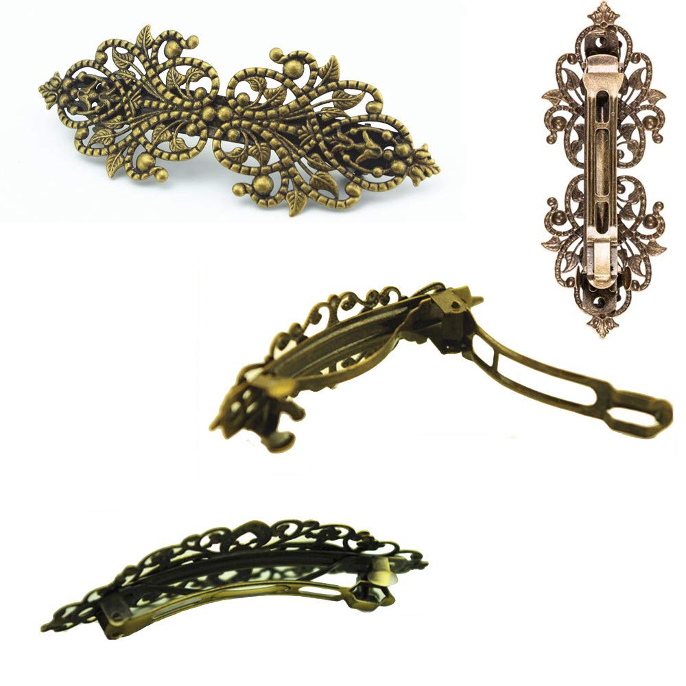 Vintage French Hair Barrettes - 4Pcs Rose Flower Feather Clips for Women, Perfect for Weddings & Parties