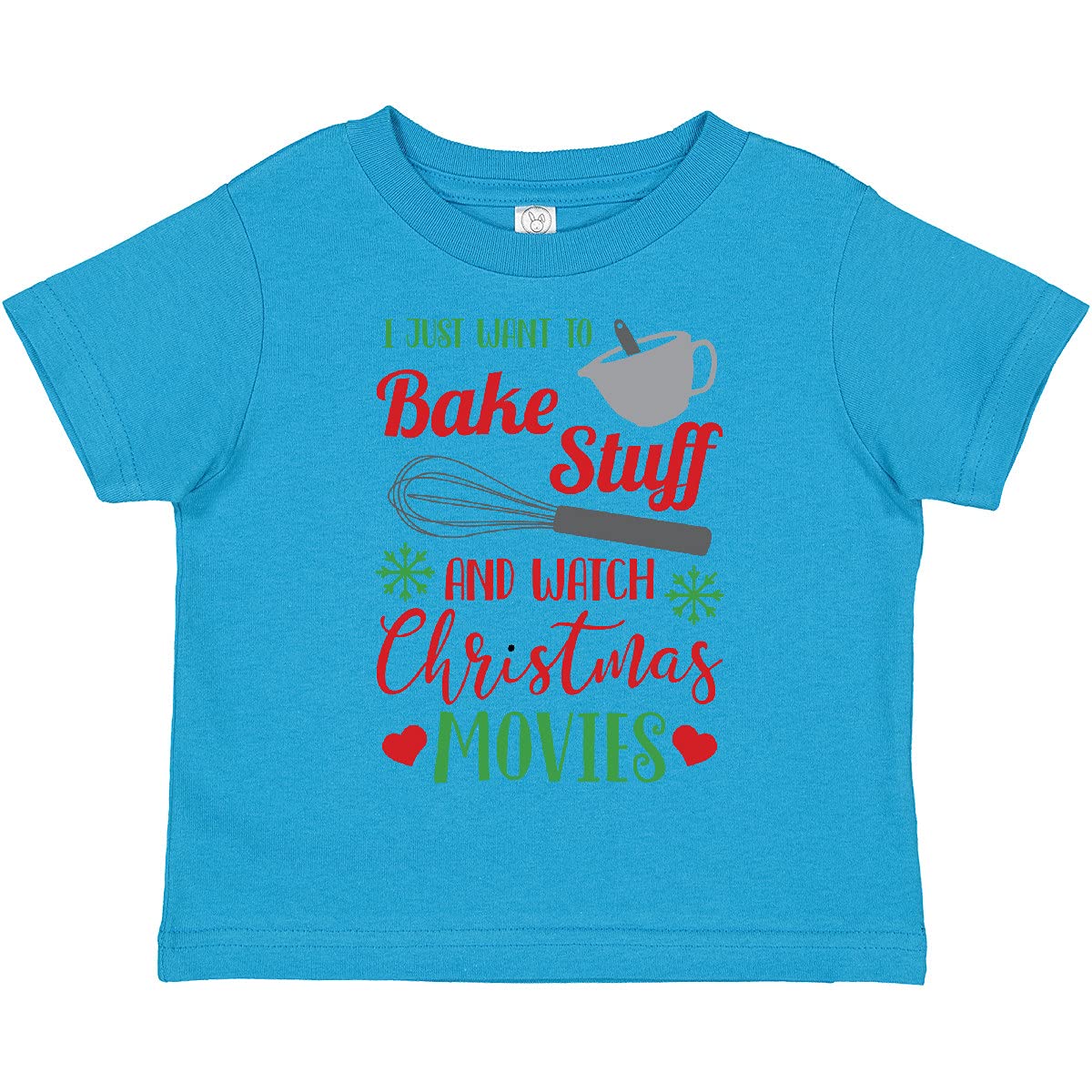 Inktastic 'I Just Want to Bake Stuff and Watch Christmas Movies' Toddler T-Shirt - Cute Holiday Baking & Movie Night Outfit for Kids