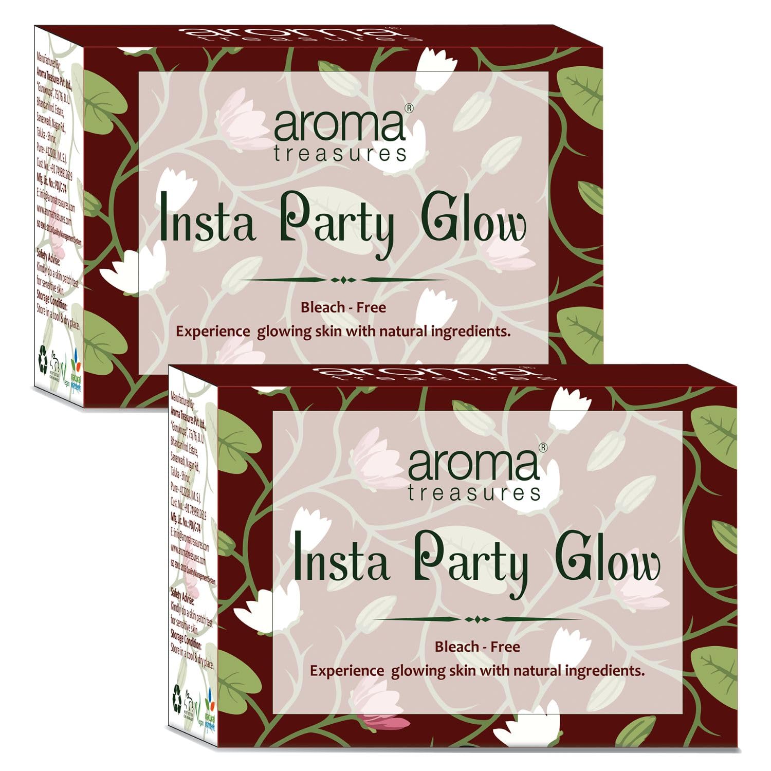 Aroma Treasures Insta Party Glow Kit - Single Use Natural Glow for All Skin Types (Non-Bleach, Pack of 2) | Perfect for Parties, Weddings & Special Events