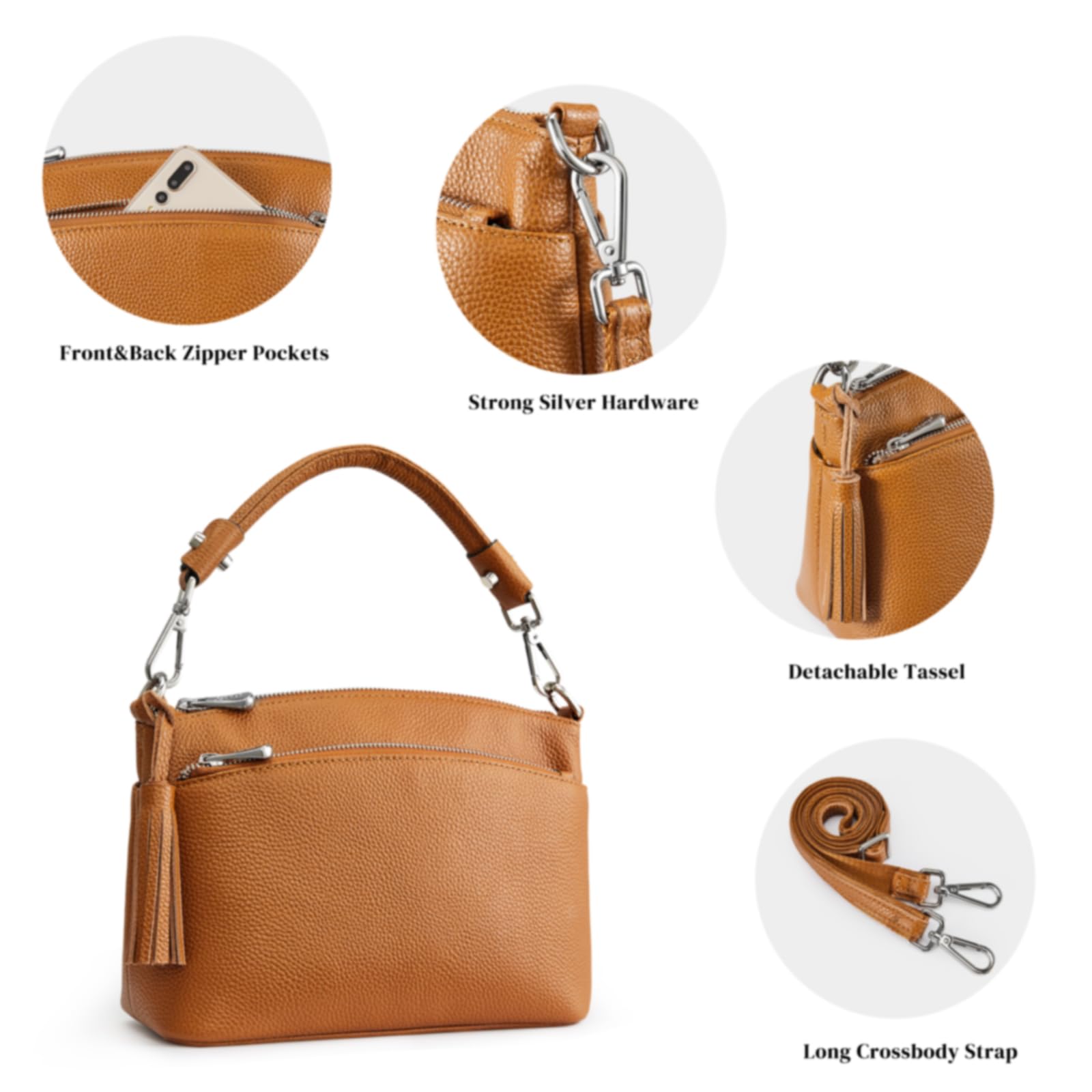 Genuine Leather Women's Top Handle Shoulder Bag - Small Crossbody Purse for Everyday Use | Work, Shopping & Date Night Essentials