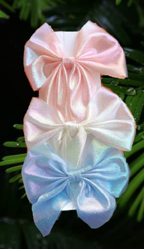 Stylish SUNBIRD Large Bow Ties for Women & Girls - 8-Piece Holographic Silk French Bow Hair Clips Set - Elegant Hair Barrettes & Ribbon Bowknot Accessories for Kids, Teens, and Adults - Perfect for Parties, Weddings, and Everyday Fashion