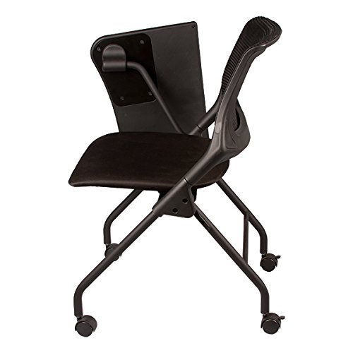Learniture Mesh Tablet Arm Chair with Wheels - Ergonomic Office Conference Chair with Flip-Up Writing Tablet & Padded Seat - Black - Perfect for Home Office, Study, and Conference Rooms