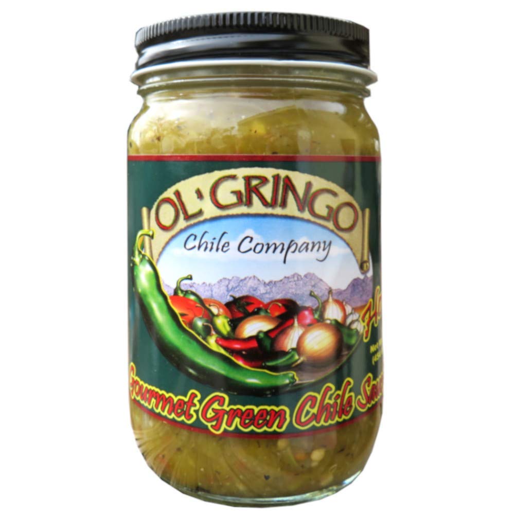 OL GRINGO CHILE COMPANY Hot Green Chile Sauce - 16oz Bottle | Spicy Mexican Style Salsa for Tacos, Burritos & Nachos | Authentic Southwest Flavor | Gluten-Free & Vegan Friendly