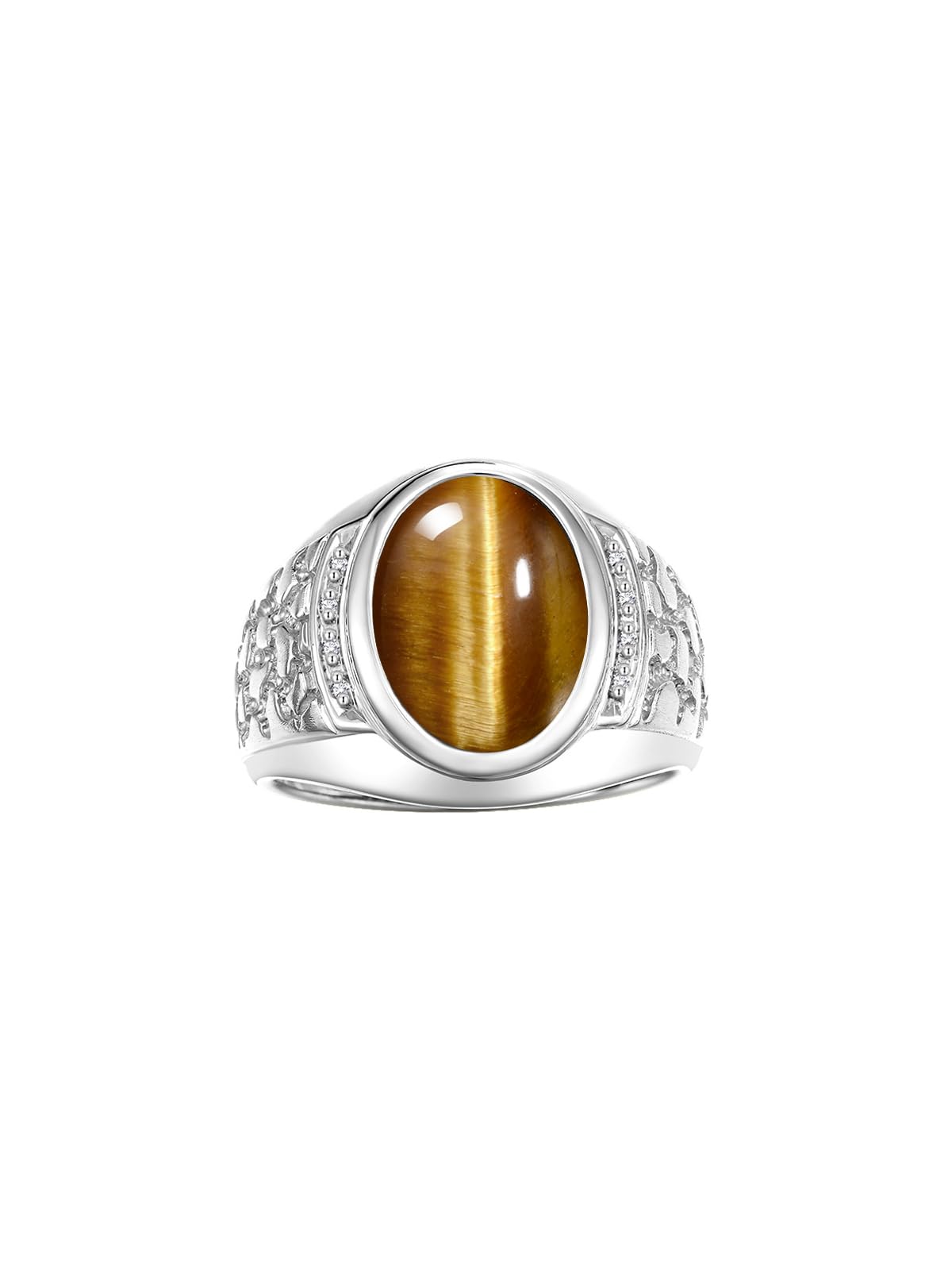 Sterling Silver Men's Nugget Ring with Oval Cabochon Gemstone & Genuine Diamonds - Size 8-13 - Perfect for Weddings, Gifts & Everyday Wear - Durable & Stylish Men's Jewelry