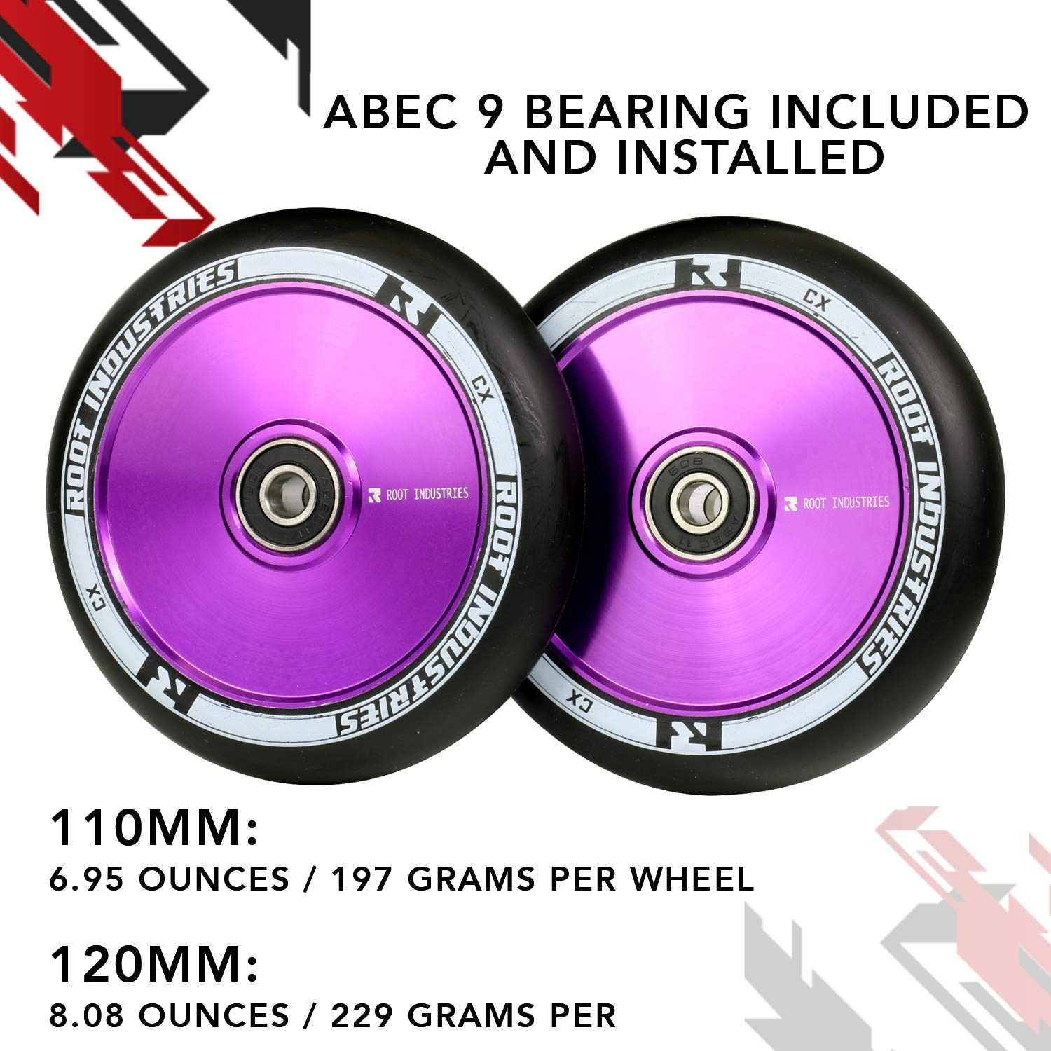 Root Industries Kids' 120mm AIR Wheels - Black/Purple Inline Skate Wheels for Boys & Girls - Perfect for Roller Skating, Outdoor Play & Skate Parks