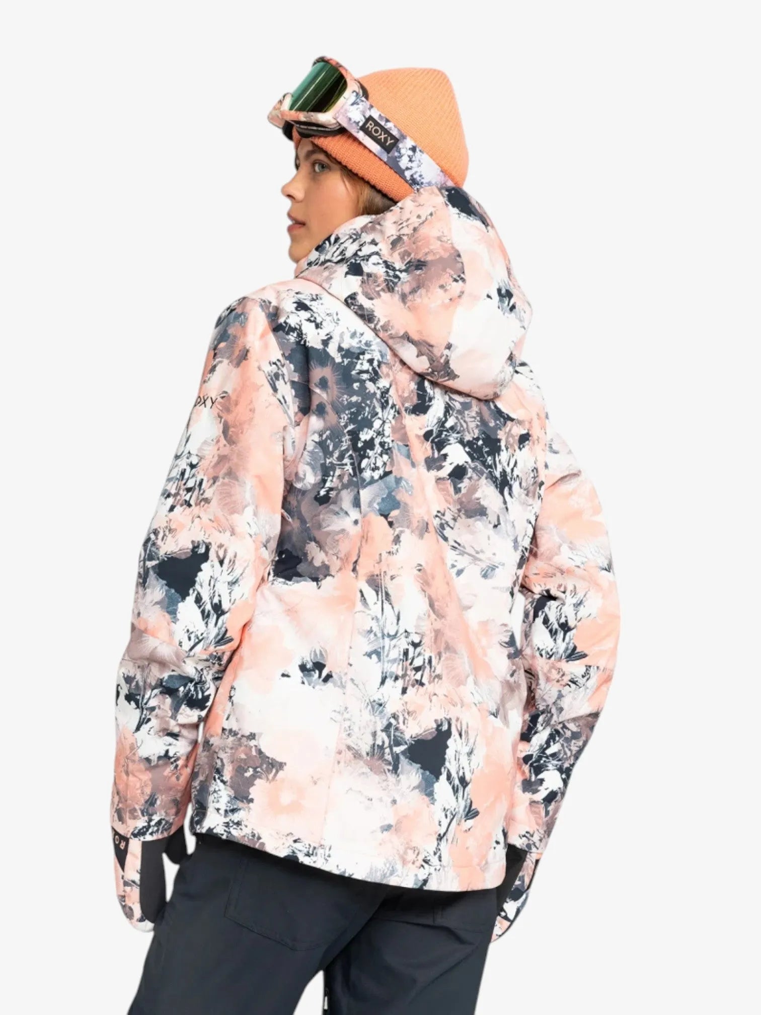 ROXY Jetty Solid Coral Print Snow Jacket - Women's Waterproof Winter Coat for Skiing & Snowboarding