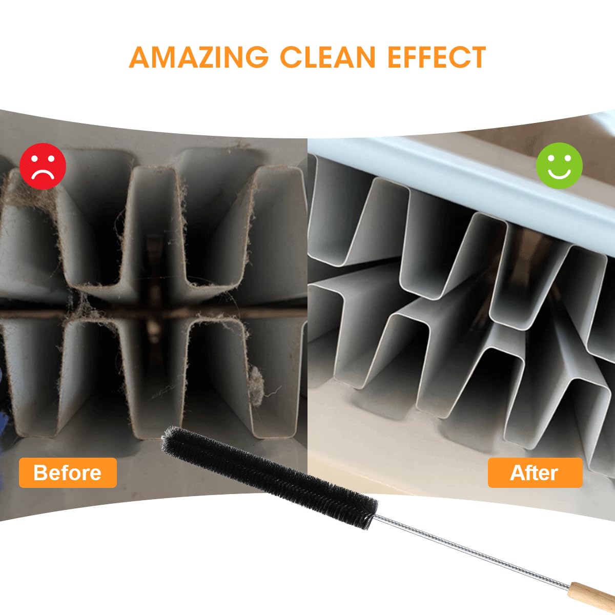 Aieve 80CM Flexible Radiator Cleaning Brush with Wood Handle - Long Duster for Heater, Dryer Lint, Washing Machine & Hard-to-Reach Areas - Perfect for Home Cleaning and Appliance Maintenance