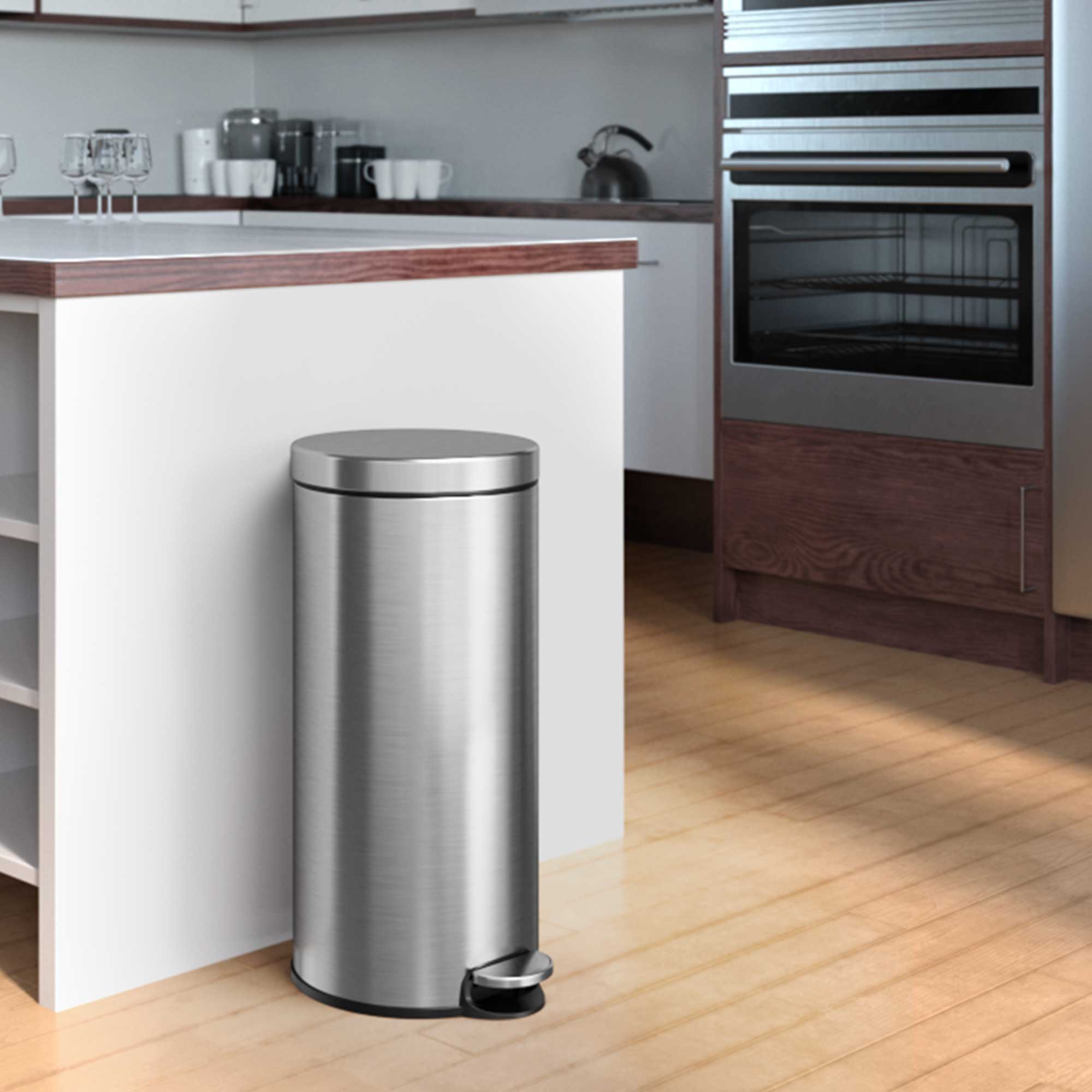 8 Gallon (30 Liter) SoftStep Round Composite Step Trash Can with AbsorbX Odor Control - Perfect for Kitchen, Bathroom & Office Waste Disposal
