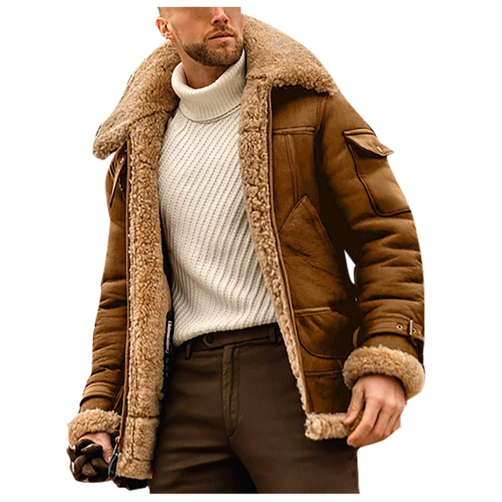 YHEGHT Men's Solid Color Mid-Length Suede Windbreaker Jacket with Lapel - Stylish Swallow Coat for Outdoor Activities & Casual Wear