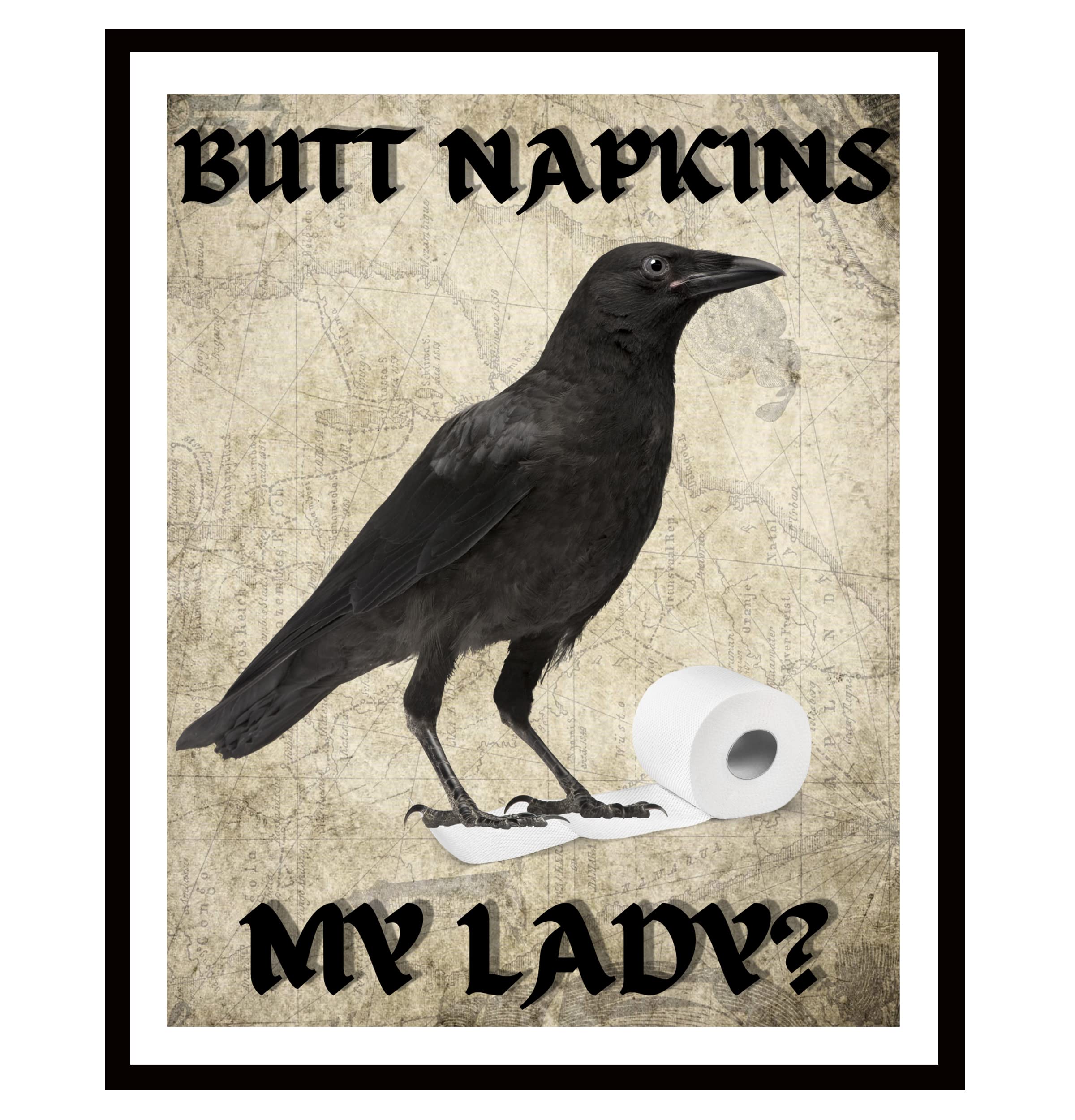 8x10 Black Raven Wall Art - Gothic Bathroom Decor for Men, Vintage Powder Room Crow Art, Spooky Halloween & Edgar Allan Poe Inspired Home Decor (Unframed) - Perfect for Halloween Parties, Gothic Themed Bathrooms & Dark Academia Bedrooms