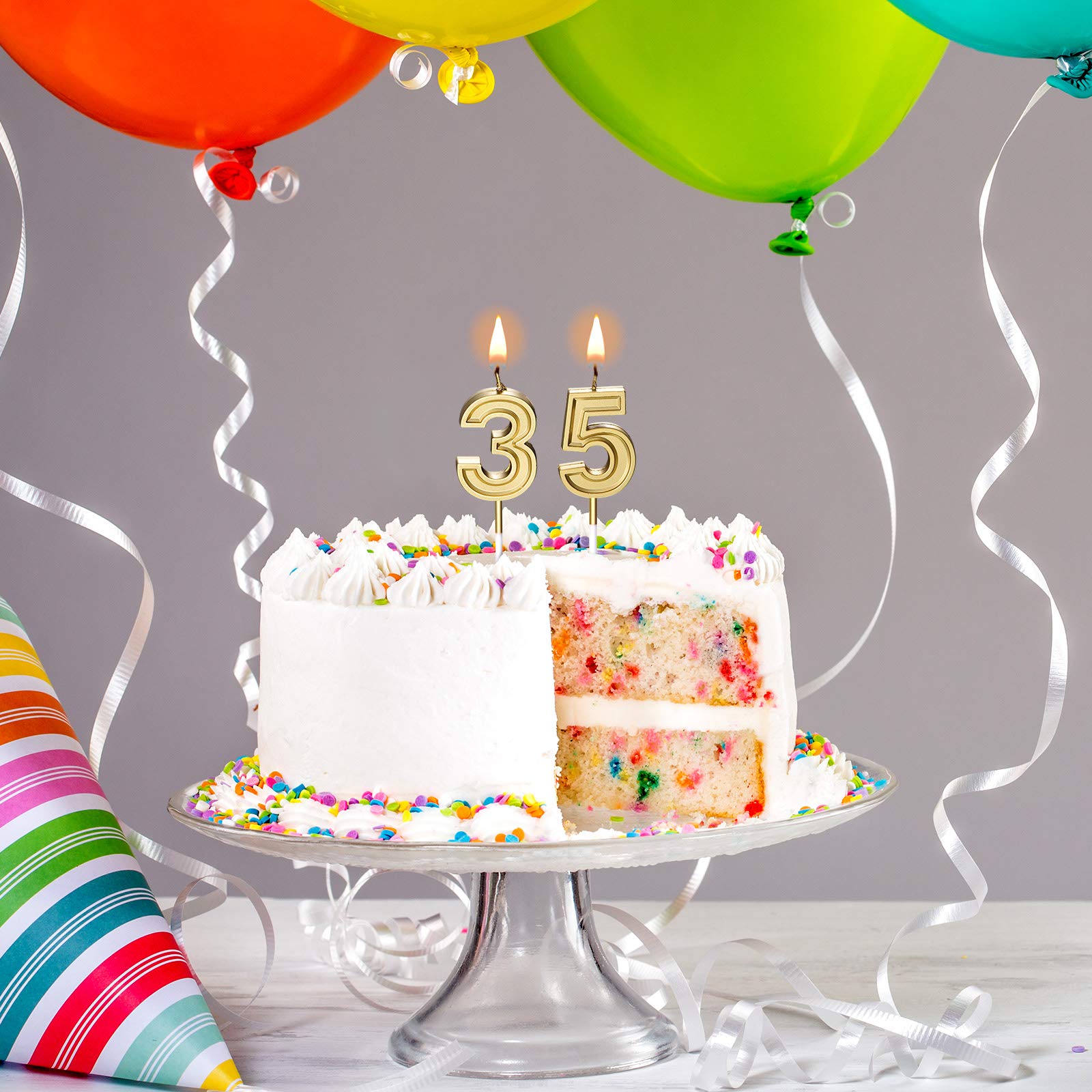 35th Birthday Cake Candles - Gold Number Cake Topper for 35th Birthday Party, Baby Shower, Wedding Anniversary Celebration - 3.54 Inches Tall - Perfect for Milestone Birthdays & Special Occasions